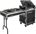 12U Mobile PA DJ Rack Road Case, Network & Stereo Rack with DJ Mixer Tops, Heavy-Duty 2-Tier Studio Equipment Cabinet with 4 Wheels, Amplifier Mixer Storage Stand for Live Sound, KTV, Home Theater