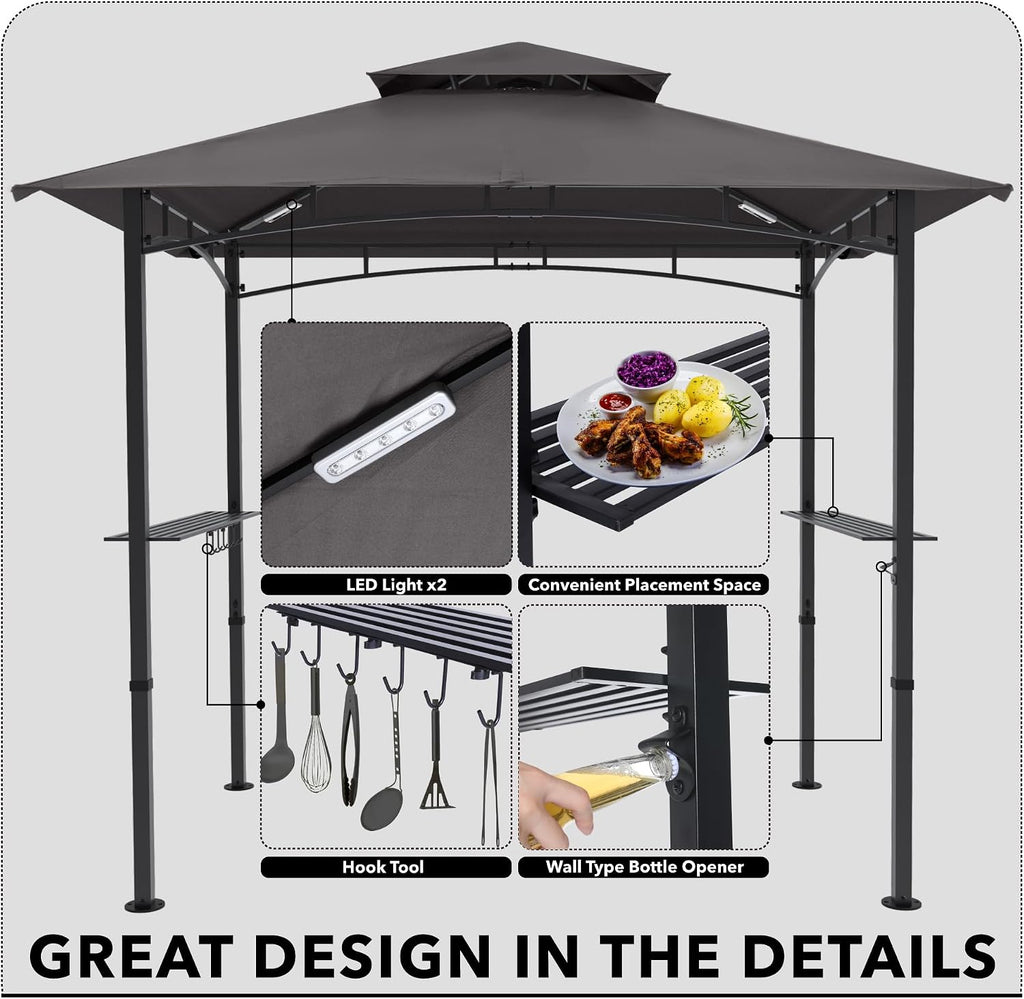 MASTERCANOPY 8 x 5 Grill Gazebo Outdoor BBQ Gazebo Canopy with 2 LED Lights (Dark Gray)