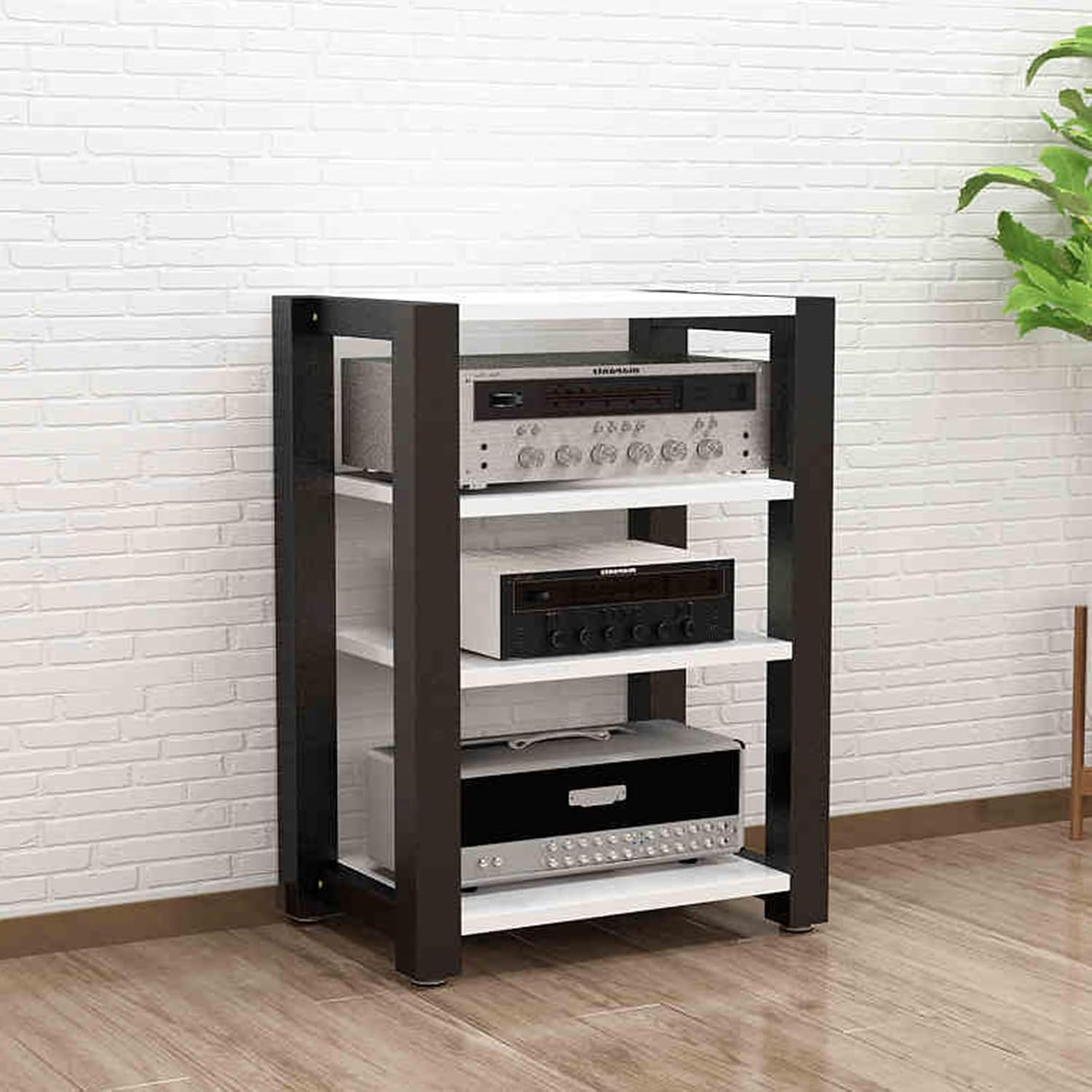 Corner Tv Stand with Ample Storage 5Tier Audio Rack Adjustable Shelves Media Console for Home Theater & Recording Roomwhite Av Cabinet for Tv & Stereo Equipment,White,4 Tier