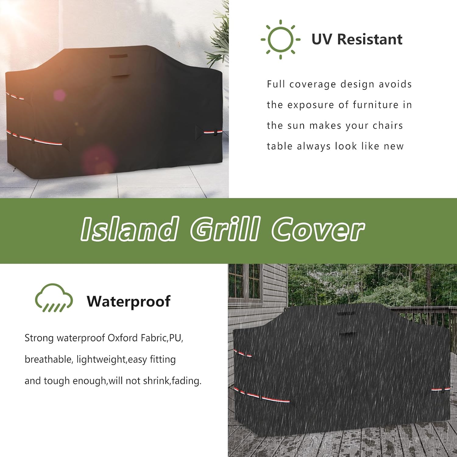 78 Inch Island Grill Cover - 600D Heavy Duty Waterproof All Weather Protection Outdoor Cover,Black