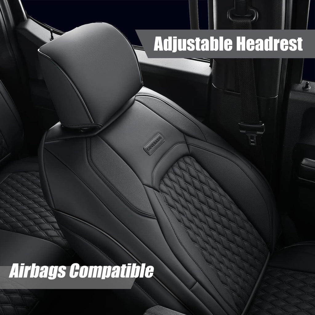 Coverado Seat Covers Full set for Jeep Wrangler, Waterproof Car Seat Covers for Truck Automotive Seat Covers Custom Fit for 2013-2017 Jeep Wrangler JK 2-Door, Full Coverage Wrangler Seat Covers(Black)