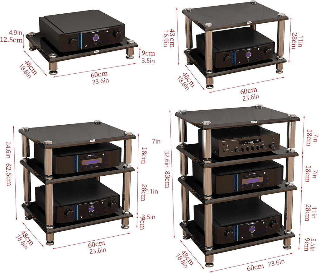 Media Storage Cabinet, Stereo Rack, and 1-4-Tier AV Media Stand, Corner TV Stand for Entertainment Center and Audio Equipment, small media console, small tv stands for living room(Black,63x48x43cm)