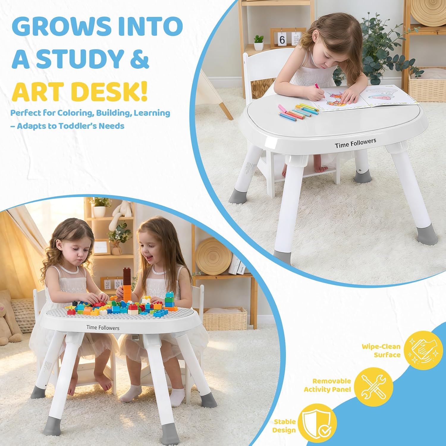 Time Followers® 6-in-1 Baby Activity Center | 4 Stage Montessori-Inspired Toys | Grow Stationary Standing Toddler Table | Jumpers & Bouncers | Must Have for Boy & Girl 6, 12, 24+ Month Old (White)