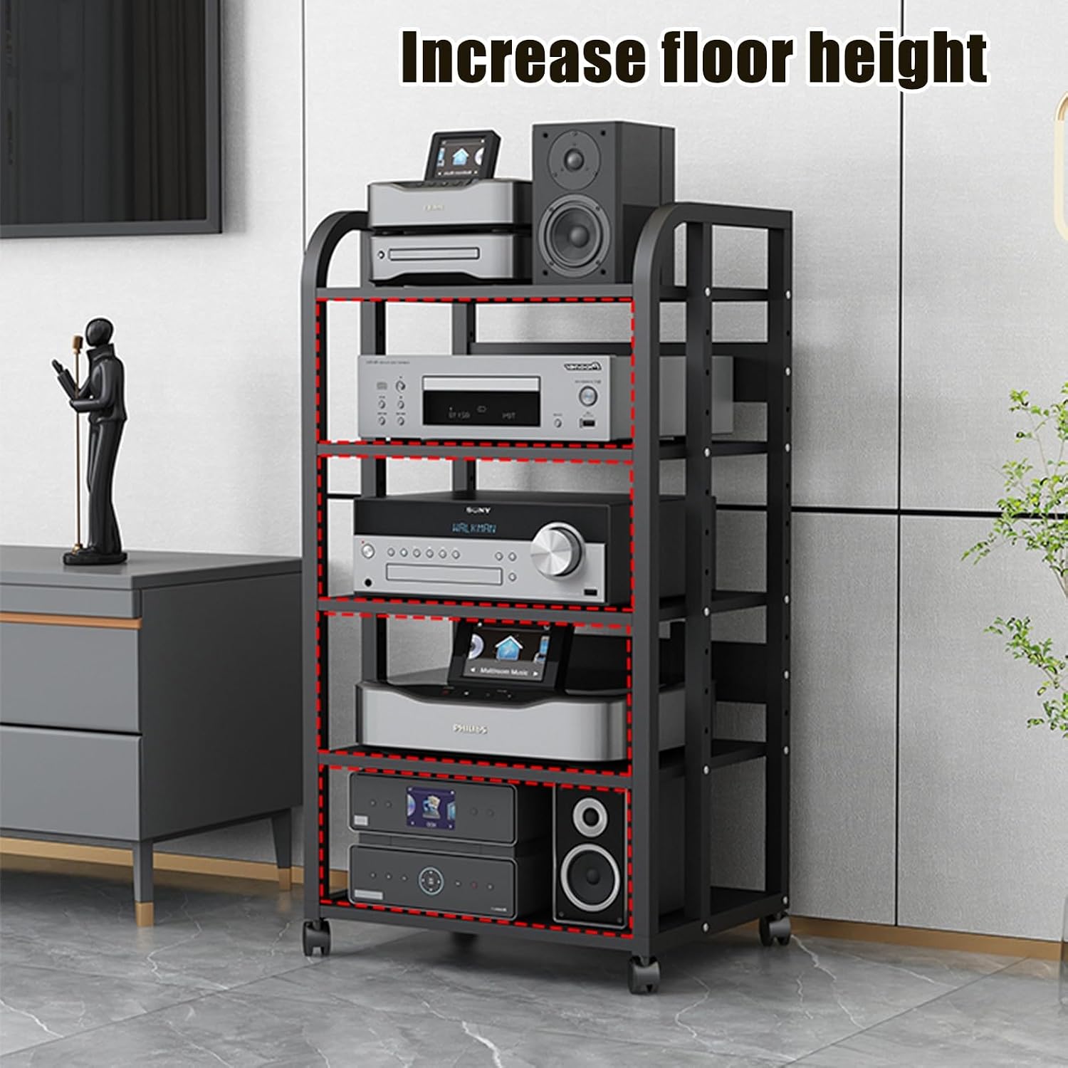 2/3/4 Tier Media Stand, Audio Rack & HiFi Shelf for Living Room & Studio, Versatile Components Cabinet (19.7x15.7x19in), Stylish Storage Solution for Home Theater