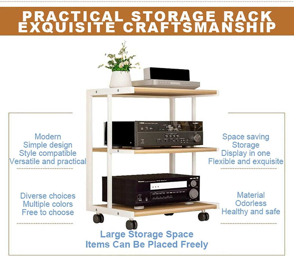 Wooden Display Cabinet with Wheels, AV Media Stand & Audio Rack, Corner Shelf with Storage for Game Consoles & TV Accessories, Perfect for Recording Rooms, 50x40 cm.