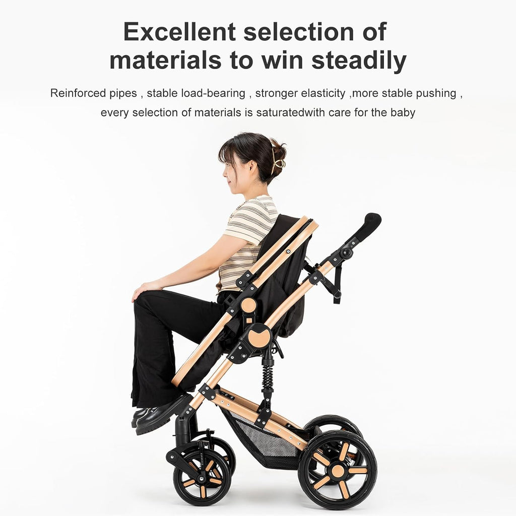 Baby Stroller 2-in-1 Travel Carriage with Bassinet Support One-Touch Folding Lightweight, Suitable for Newborns and Toddlers,Black