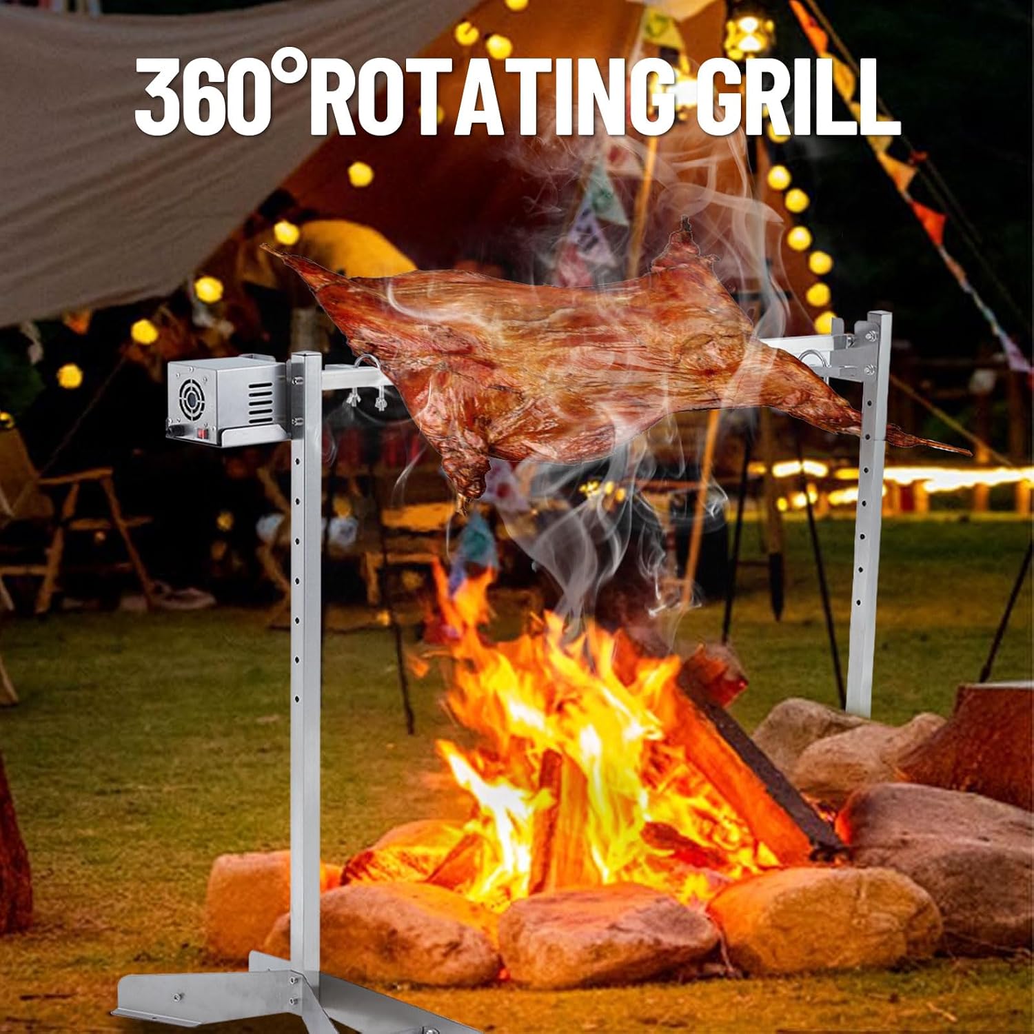 GarveeTech 46in Stainless Steel Electric Rotisserie Grill - 132LB Capacity for Whole Pig & Lamb, Charcoal Spit Roaster with 50W Motor, Outdoor Camping BBQ