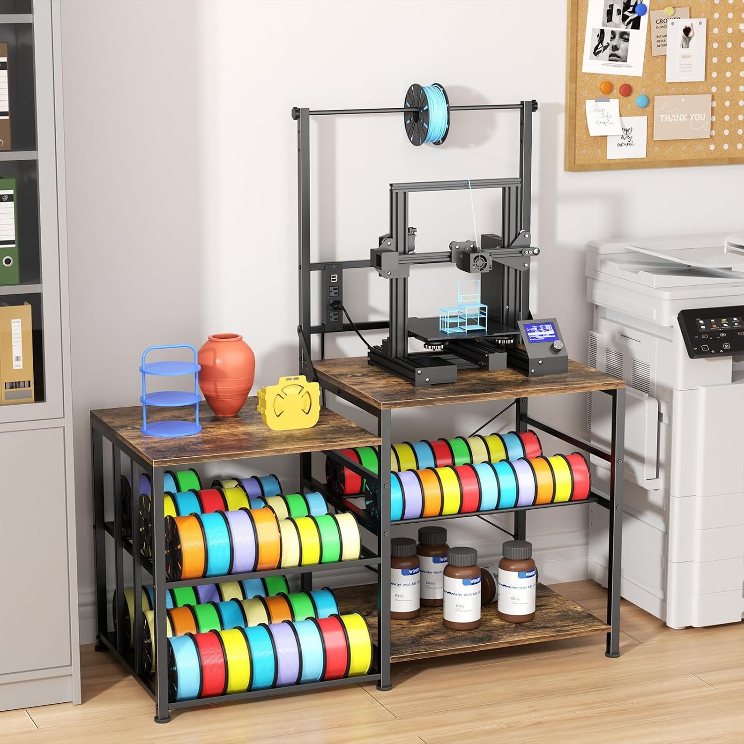 Aquzee 3D Printer Table with Filament Storage, W51*D23.6 3D Printer Stand, Heavy Duty 3D-Printer Storage Rack, 1 Power Outlet 3D-Printing Desk Office Workshop Studio, for 3dPrinter Accessories