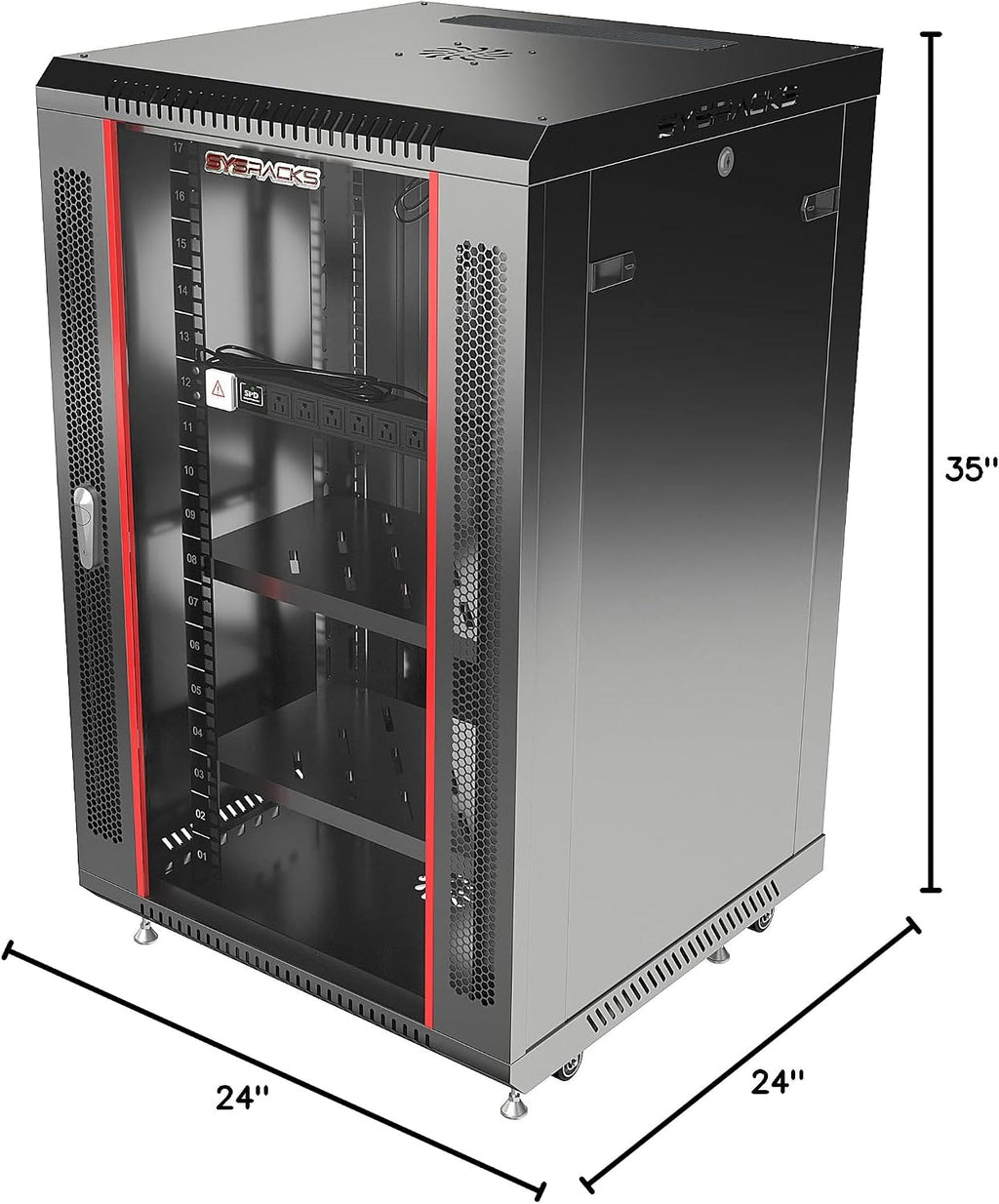 Sysracks Network Data Cabinet - 18U Rack Mount - Wall Mount IT Rack - Locking - Server Rack - 24-Inch deep Data Rack - Server Rack Cabinet with POWERBAR/Fan/Shelf/CASTERS for Servers - A/V Equipment