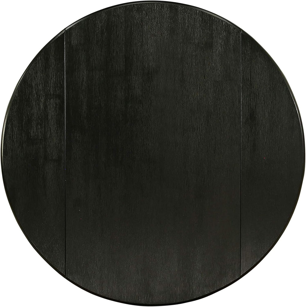 East West Furniture DLSI3-ABK-21 3 Piece Modern Dining Table Set Contains a Round Wooden Table with Dropleaf and 2 Blue Linen Fabric Upholstered Parson Chairs, 42x42 Inch, Wirebrushed Black