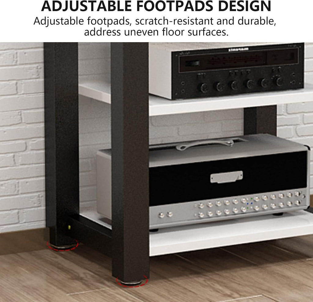 Stereo Racks and Stands, 2/3/4/5 Tier AV Media Stand, Audio Equipment Rack with Adjustable Shelves, Reinforced Steel Frame, Adjustable Footpads, for Home Theater(Black,4 Tier 60x51x80cm)