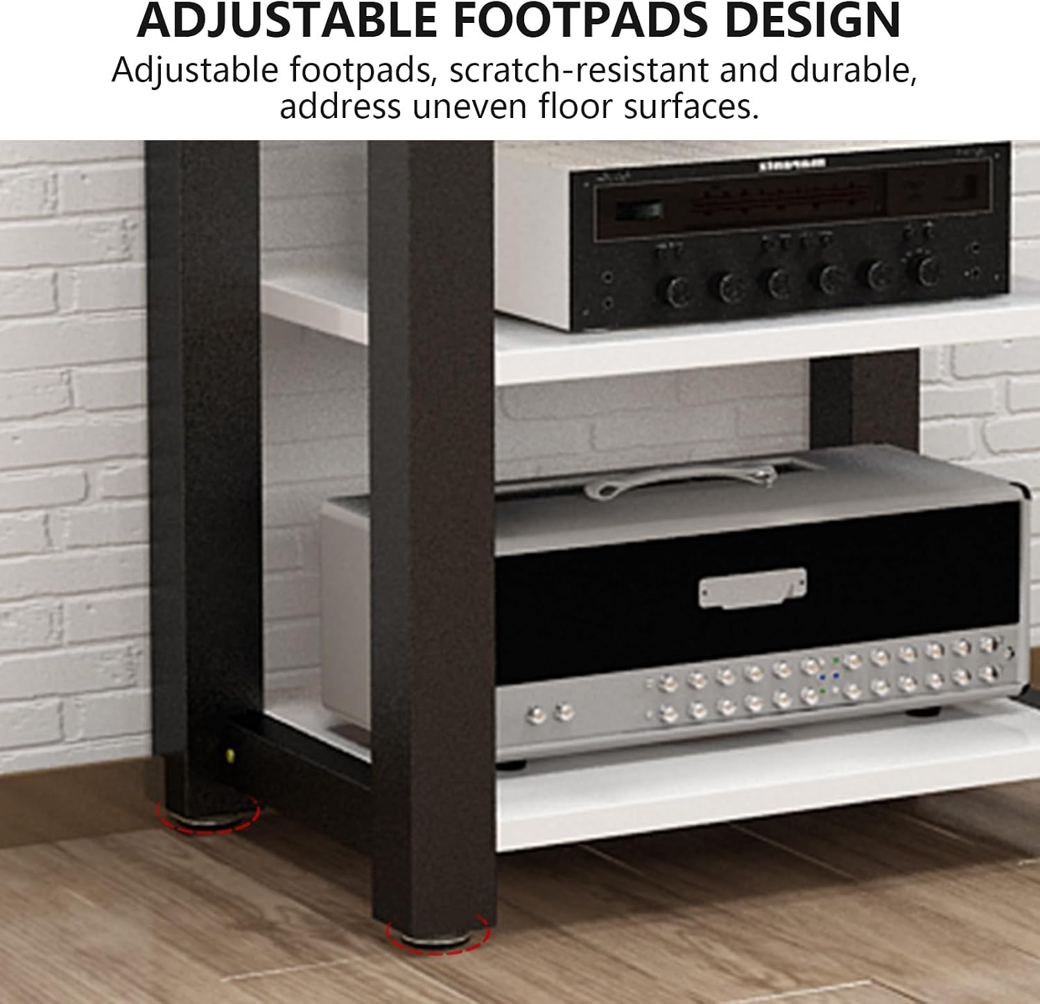 Stereo Racks and Stands, 2/3/4/5 Tier AV Media Stand, Audio Equipment Rack with Adjustable Shelves, Reinforced Steel Frame, Adjustable Footpads, for Home Theater(Black,4 Tier 60x51x80cm)