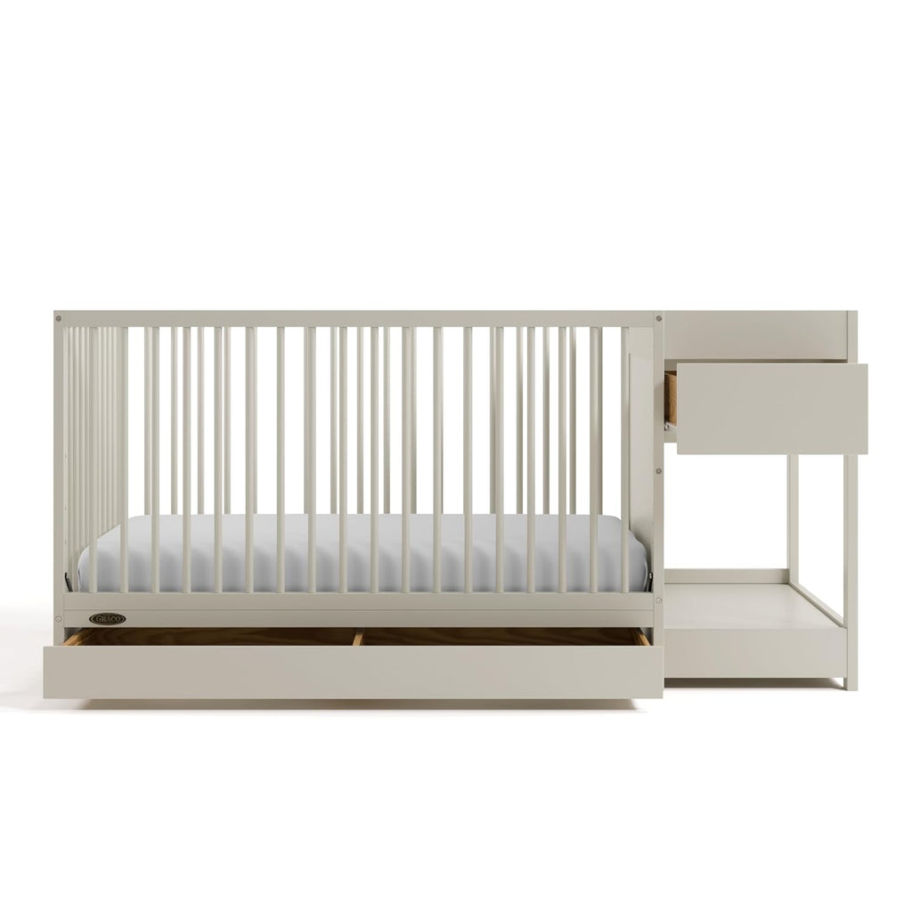 Graco Teddi 5-in-1 Convertible Crib & Changer with Drawer – GREENGUARD Gold Certified Baby Crib Crafted from Wood, Converts to Toddler Bed, Daybed, and Full-Size Bed (Frosted Oat)