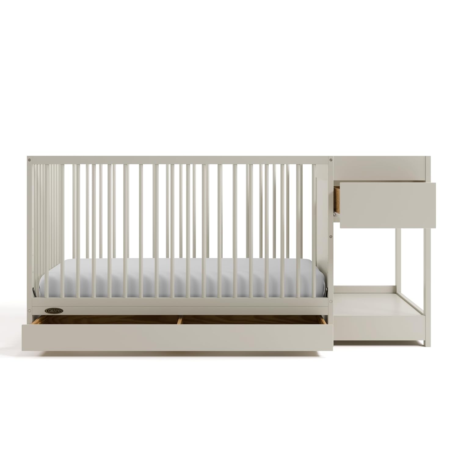 Graco Teddi 5-in-1 Convertible Crib & Changer with Drawer – GREENGUARD Gold Certified Baby Crib Crafted from Wood, Converts to Toddler Bed, Daybed, and Full-Size Bed (Frosted Oat)