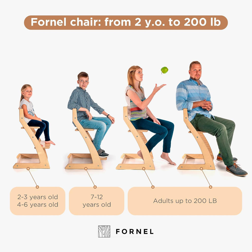 FORNEL Scandinavian Wooden High Chair for Toddlers & Kids | Adjustable Grow-with-Me Montessori Seat for Dining Table | Natural Wood Finish Convertible Highchair