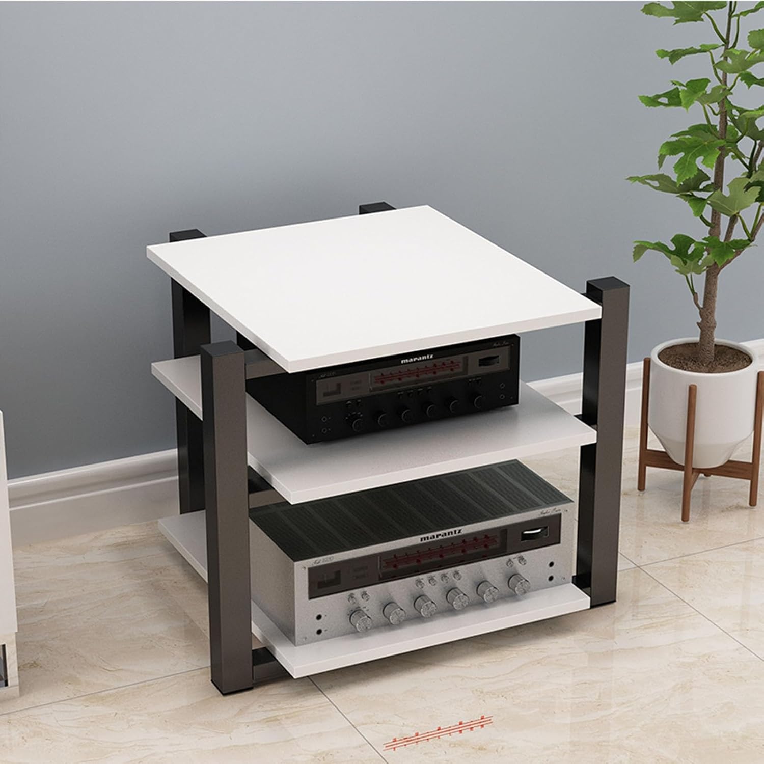Modern 3-Tier Media Stand - Wooden Audio Rack & AV Component Cabinet for Home/Office/Theater - Corner Storage for CD Players & Stereo Equipment (Color D)