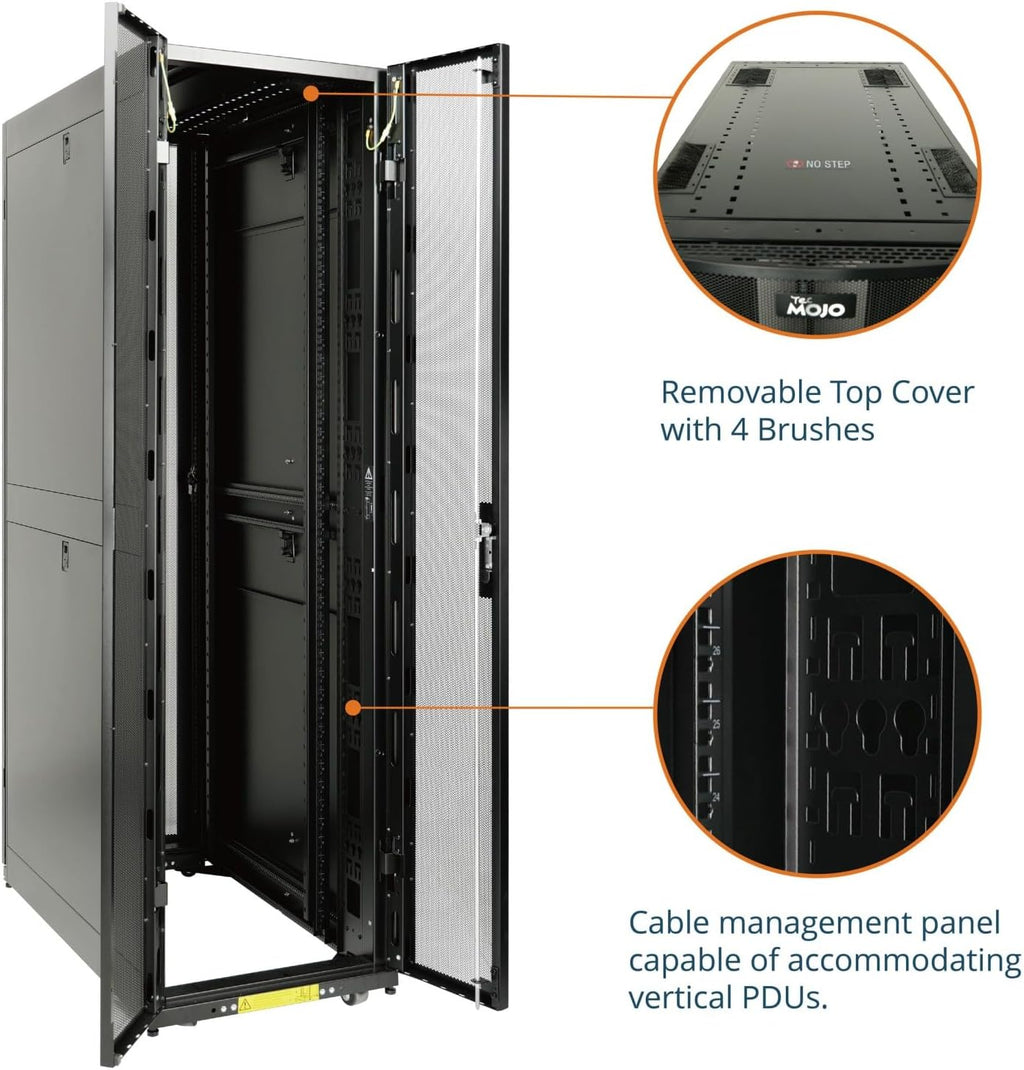 Tecmojo 45U Server Rack Cabinet - PRE-Assembled 24inch Width 43inch Depth IT Network Equipment Cabinet Rack Enclosure with Casters - 3000lbs Weight Capacity(06Black)