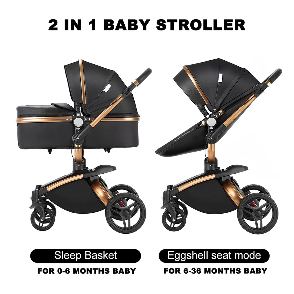 Convertible Baby Stroller with Bassinet, 360° Rotation, Triple Shock Absorption, Foldable, Safe & Comfortable, Aesthetic Pushchair for Newborn Infant Toddler Aged 0-36 Months (Black)