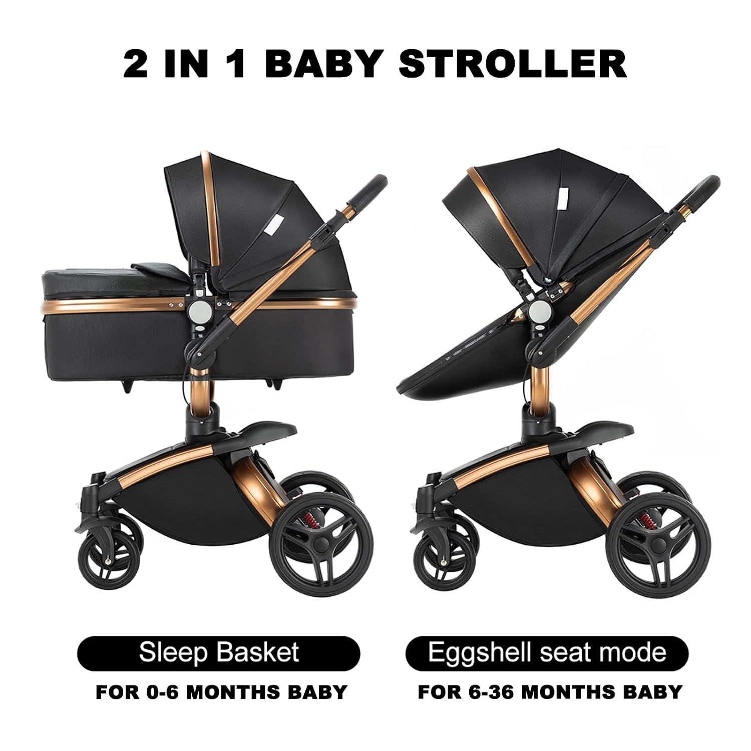 Convertible Baby Stroller with Bassinet, 360° Rotation, Triple Shock Absorption, Foldable, Safe & Comfortable, Aesthetic Pushchair for Newborn Infant Toddler Aged 0-36 Months (Black)