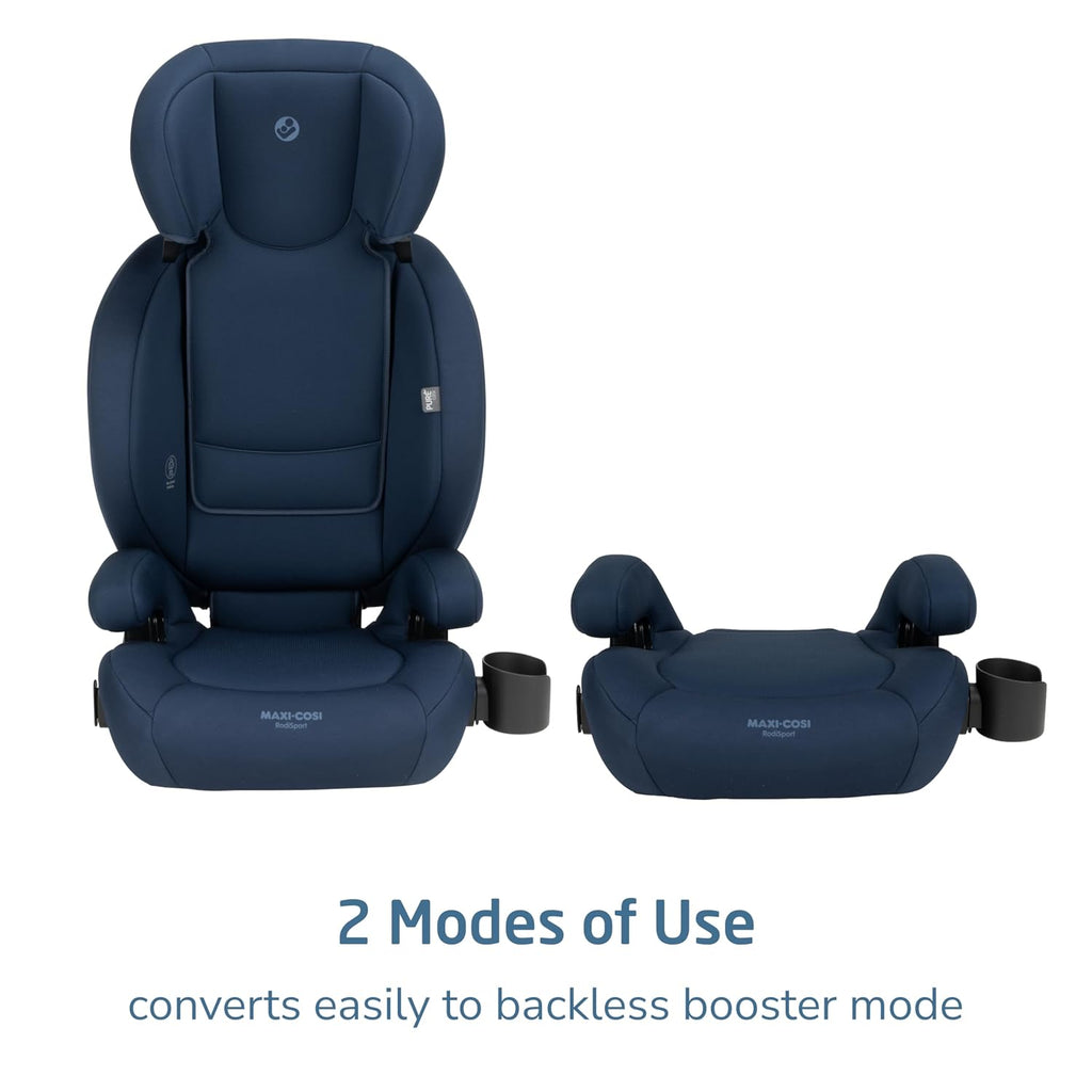 Maxi-Cosi RodiSport Kids Booster Car Seat, High-Back, Backless Booster, 7-Position Headrest, Easy Latch System, Reclining Chair, Belt Guide, Fits 40-100 lbs, 43.4-57 in, Seafaring