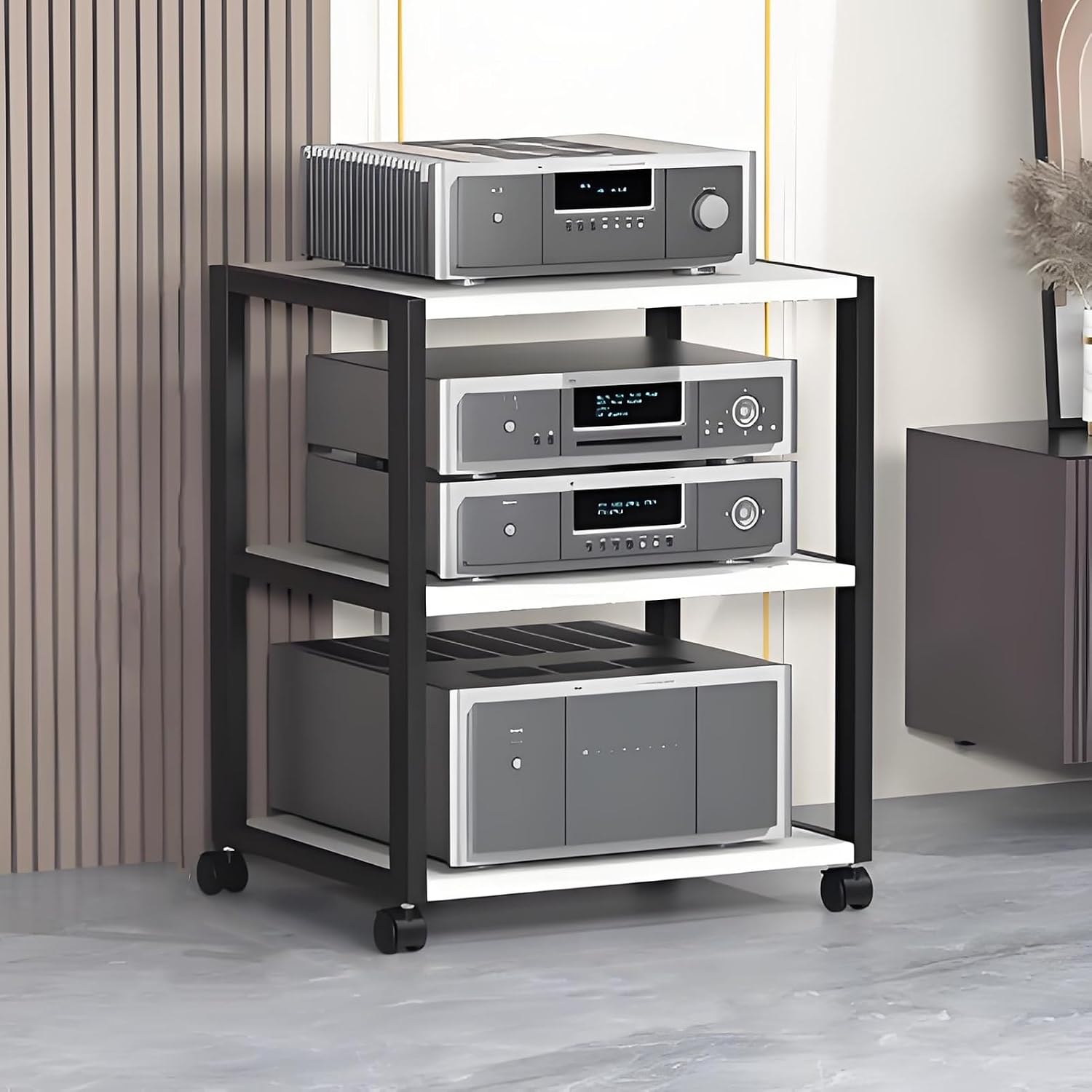 5-Tier AV Media Stand, Multi-Layer Audio Rack, Floor-Standing Stereo Cabinet, Corner Entertainment Center, White Audio Tower for Home Theater, 19.6' x 15.4' x 27.1'