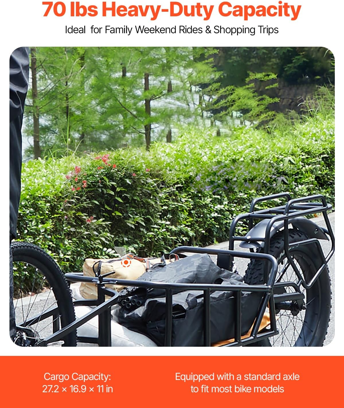 VEVOR Bike Cargo Trailer, 70/275 lbs Load Capacity, Foldable Compact Storage & Quick Release with Universal Hitch, 20' Wheels, Fits Most Bike Wheels, Carbon Steel Frame, Heavy-Duty Bicycle Wagon Cart