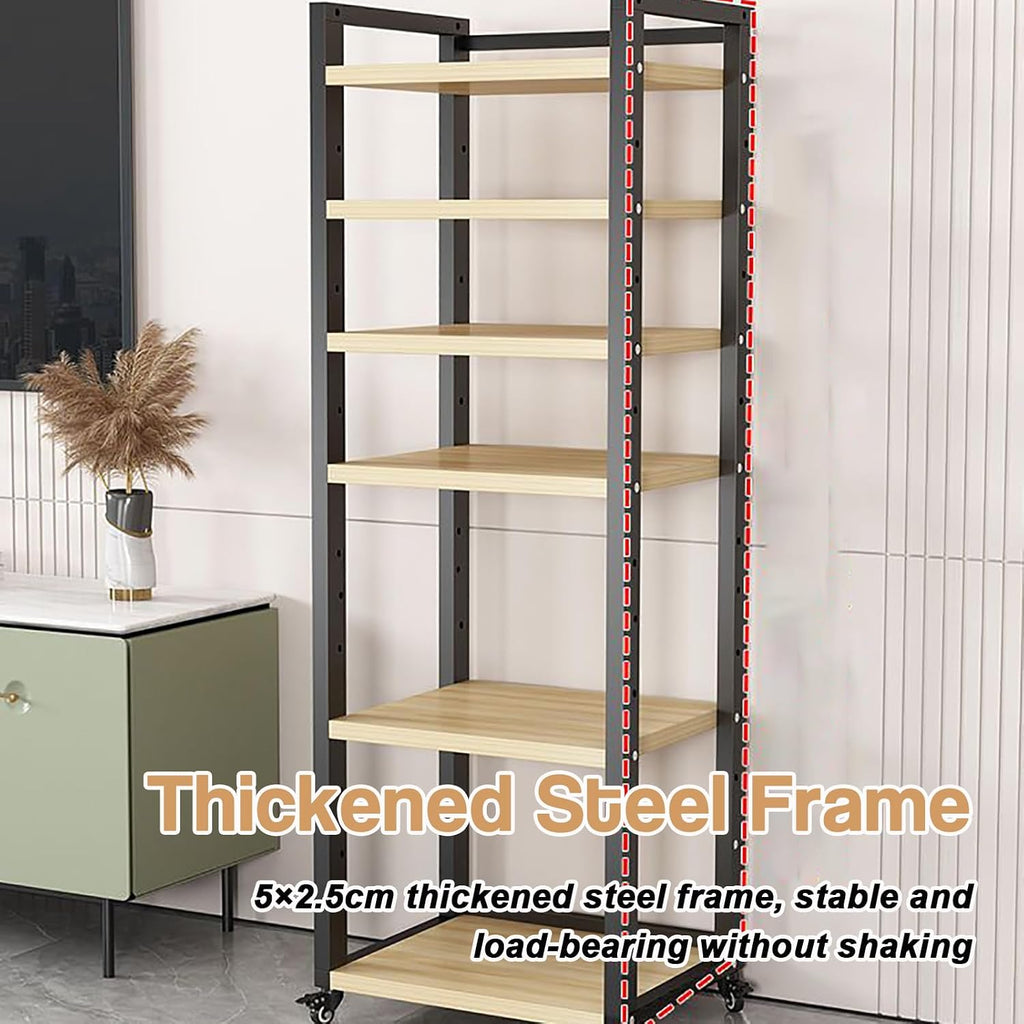 Audio Equipment Rolling Cart 5/6/7/8 Tier, Media Storage Shelf for Radio, Audio-Video Shelving AV Media Stand Adjustable Audio Rack Tower Holder for Home Office Theater,Black,6 Tier W 19.6″