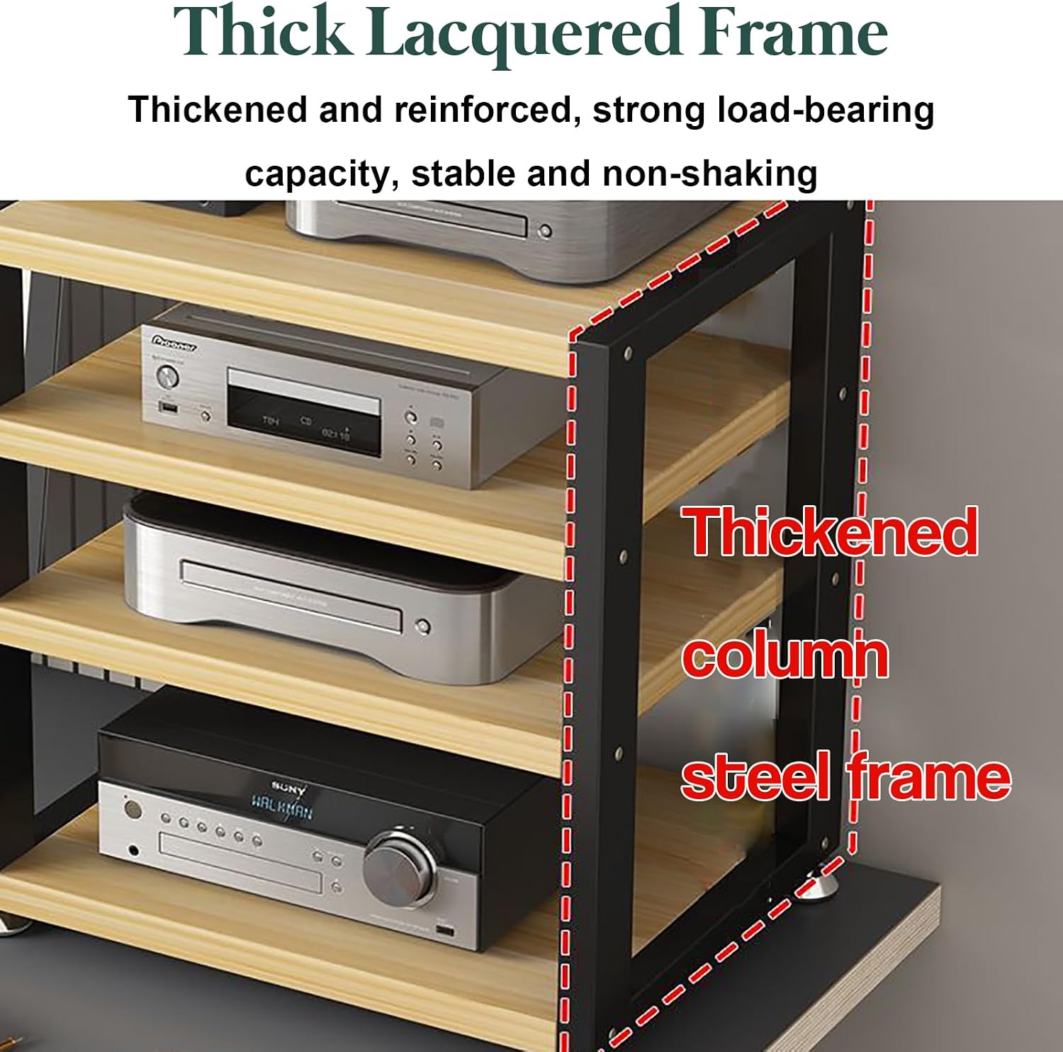 Movable AV Media Stand - 2-Tier Walnut Desktop Rack, Open Stereo Cabinet for Audio/Video Components, Portable Media Storage for Home/Office, 15.7' Wide