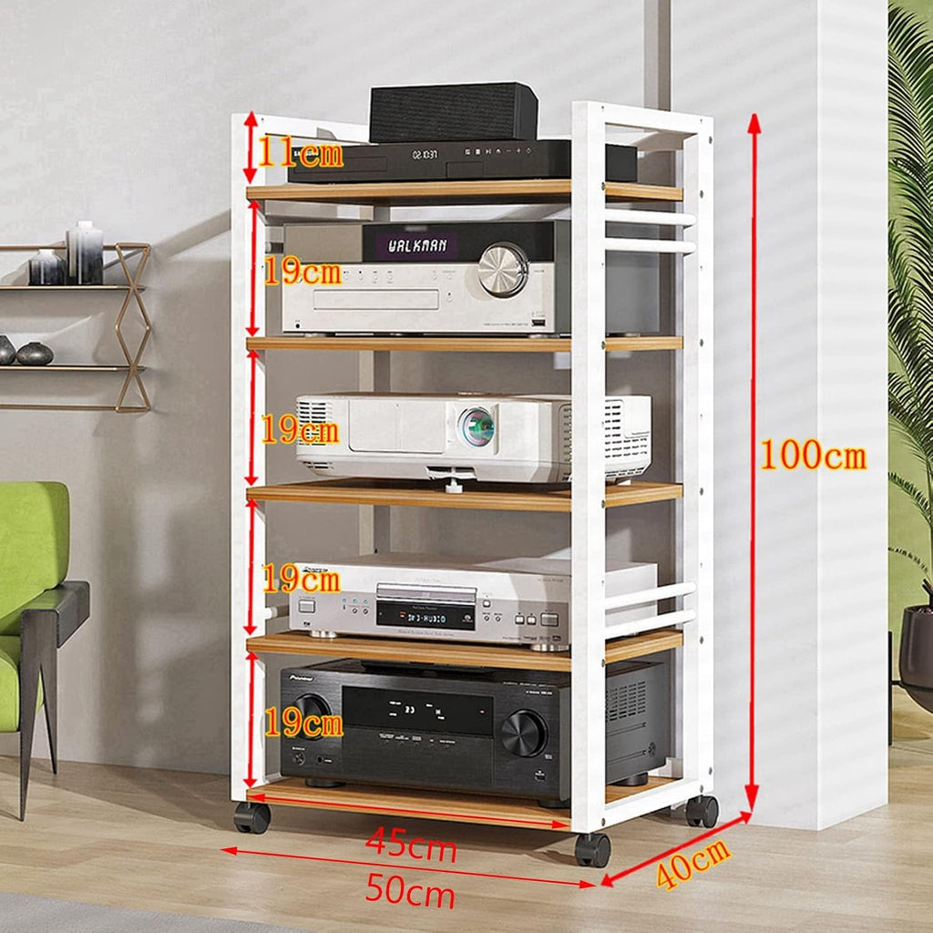 5 Tier Furniture Media Stand Audio Rack DVD CD Player Stand Power Amplifier Equipment Cabinet w/Height Adjustable Wooden Shelf, Floorstanding Storage Shelves,for Home/Office/Theater ( Color : White )