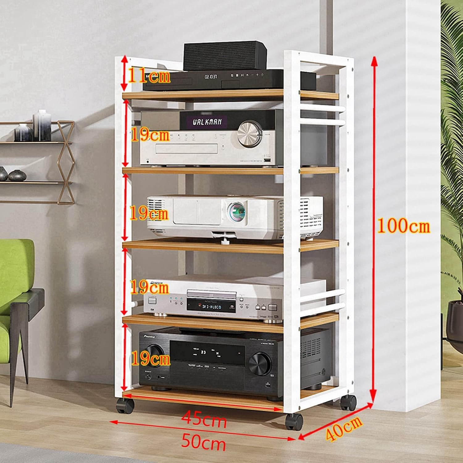 5 Tier Furniture Media Stand Audio Rack DVD CD Player Stand Power Amplifier Equipment Cabinet w/Height Adjustable Wooden Shelf, Floorstanding Storage Shelves,for Home/Office/Theater ( Color : White )