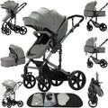 MoLi 2 in 1 Baby Bassinet Stroller, Convertible Foldable Standard Stroller, Reversible Pushchair Infant Buggy Carriage, Portable High Landscape Pram for Toddler Newborn, Aluminum Alloy (2US588-GREY)