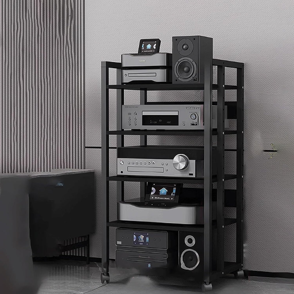 Audio Storage Rack, Audio Rack Stand, Audio Rack Tower, Rack Audio Tower Modern with Universal Wheels for Audio Equipments 50 * 40 * 100cm 3 Colors(Black+Black,5 Layer)