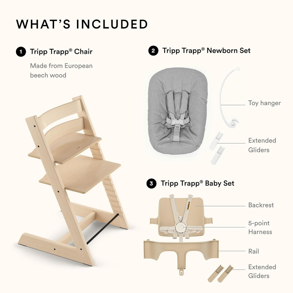 Stokke Tripp Trapp High Chair 2, Black (Includes Chair & Baby Set) with Newborn Set - Safe, Adjustable, Ergonomic Design