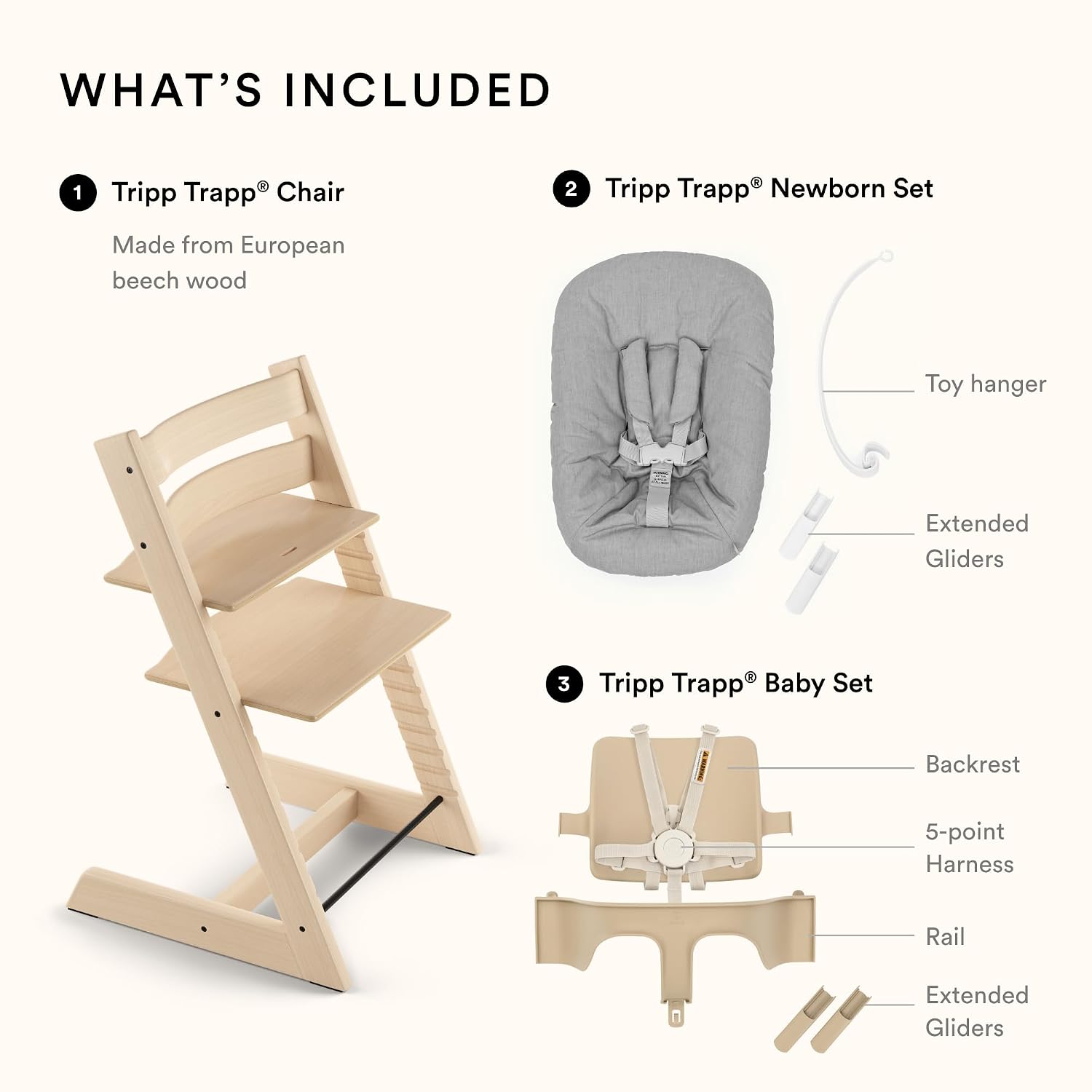 Stokke Tripp Trapp High Chair 2, Black (Includes Chair & Baby Set) with Newborn Set - Safe, Adjustable, Ergonomic Design