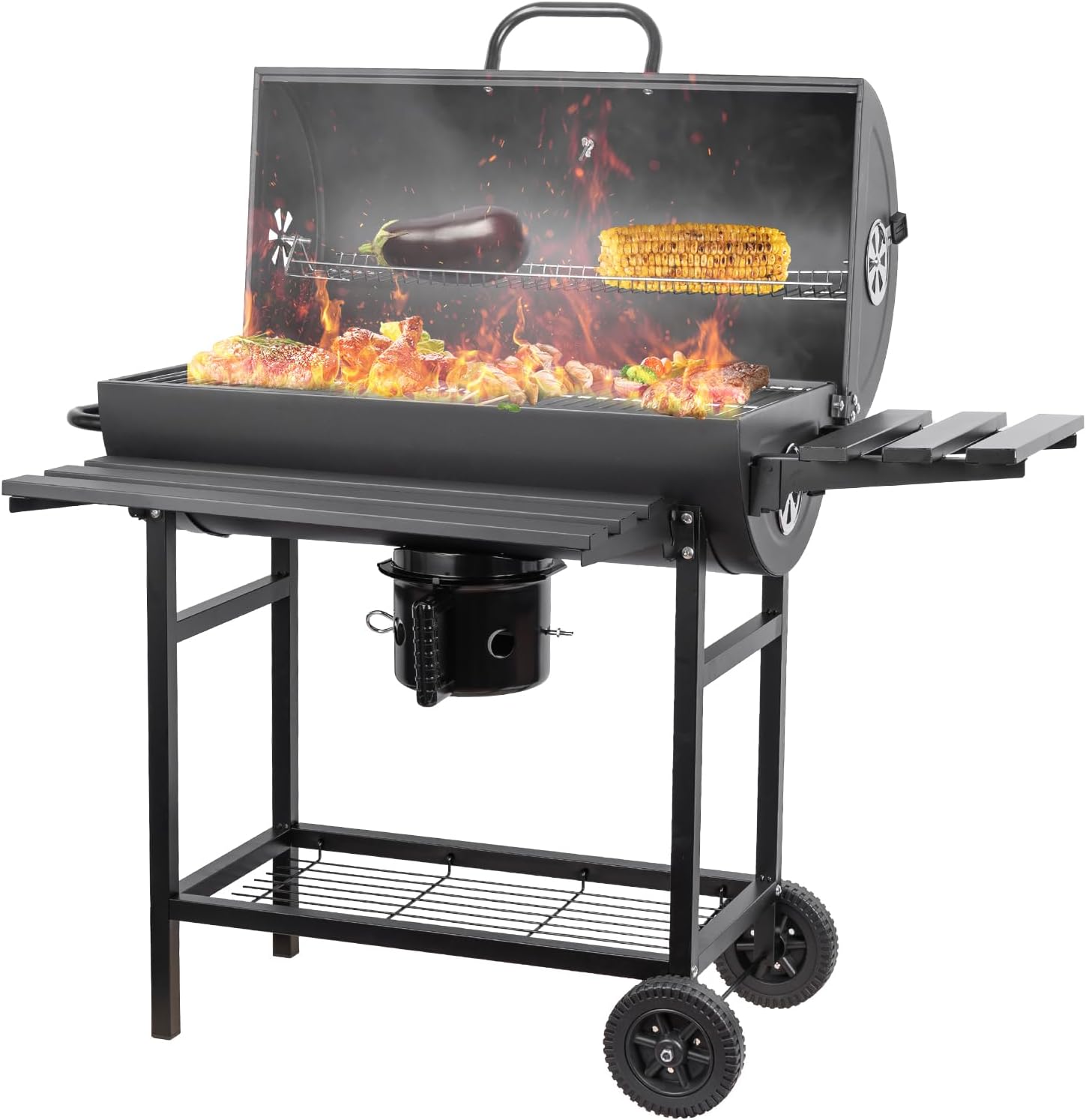 Charcoal Grill Barrel: Charcoal Grill with Rack - Outdoor BBQ Grill for Camping, Picnic, Courtyard, Party (Large)