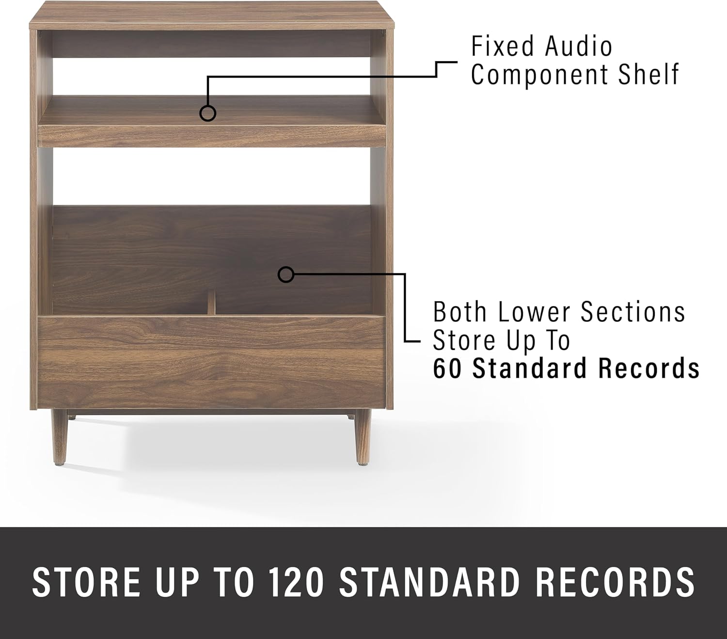 Crosley Furniture Liam Turntable Record Player Stand with Storage for Vinyl Records, Mid Century Modern, Walnut