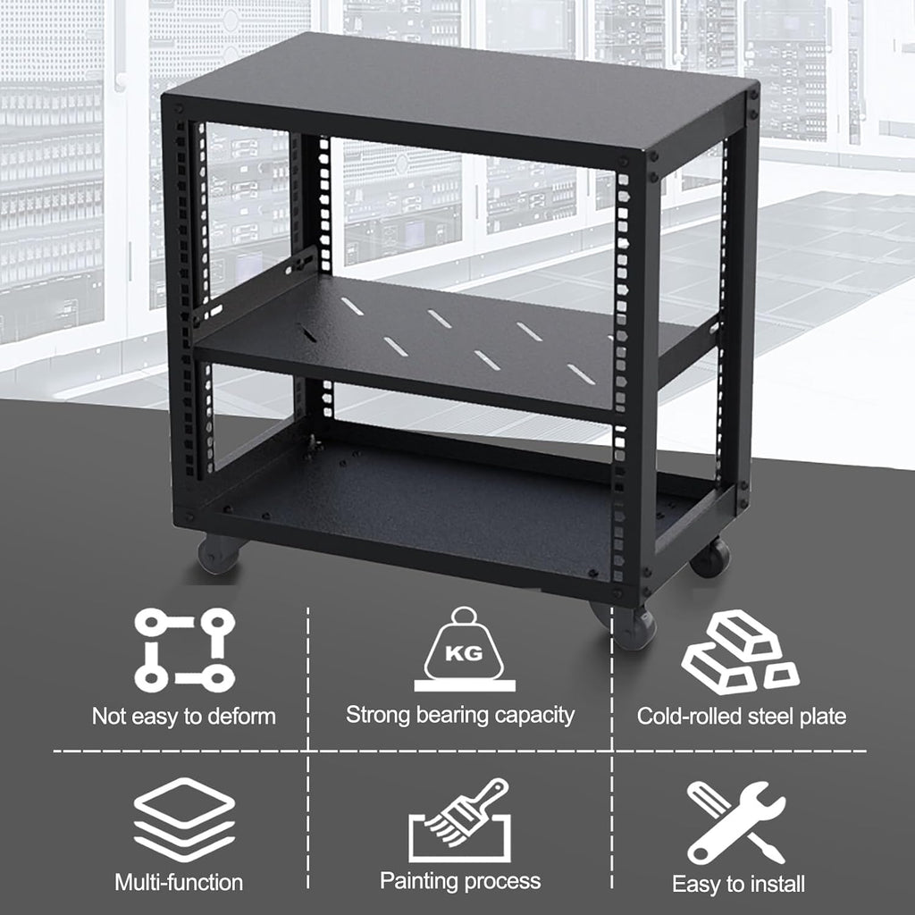 Audio Rack AV Media Stand Audio Stand with Wheel, Media Storage Cabinet Adjustable Entertainment Video Game Equipment Console Shelf, Corner Entertainment Center