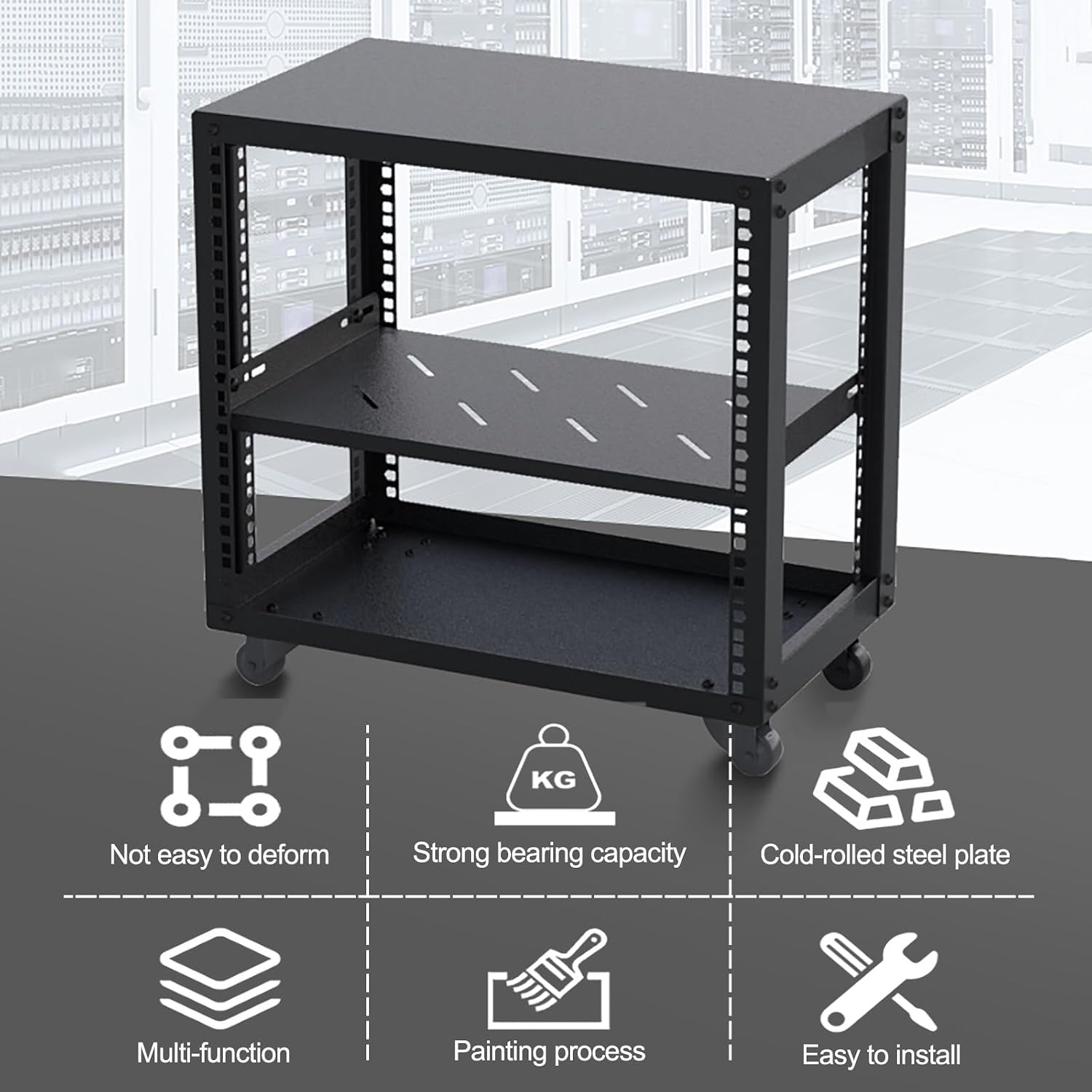 Audio Rack AV Media Stand Audio Stand with Wheel, Media Storage Cabinet Adjustable Entertainment Video Game Equipment Console Shelf, Corner Entertainment Center