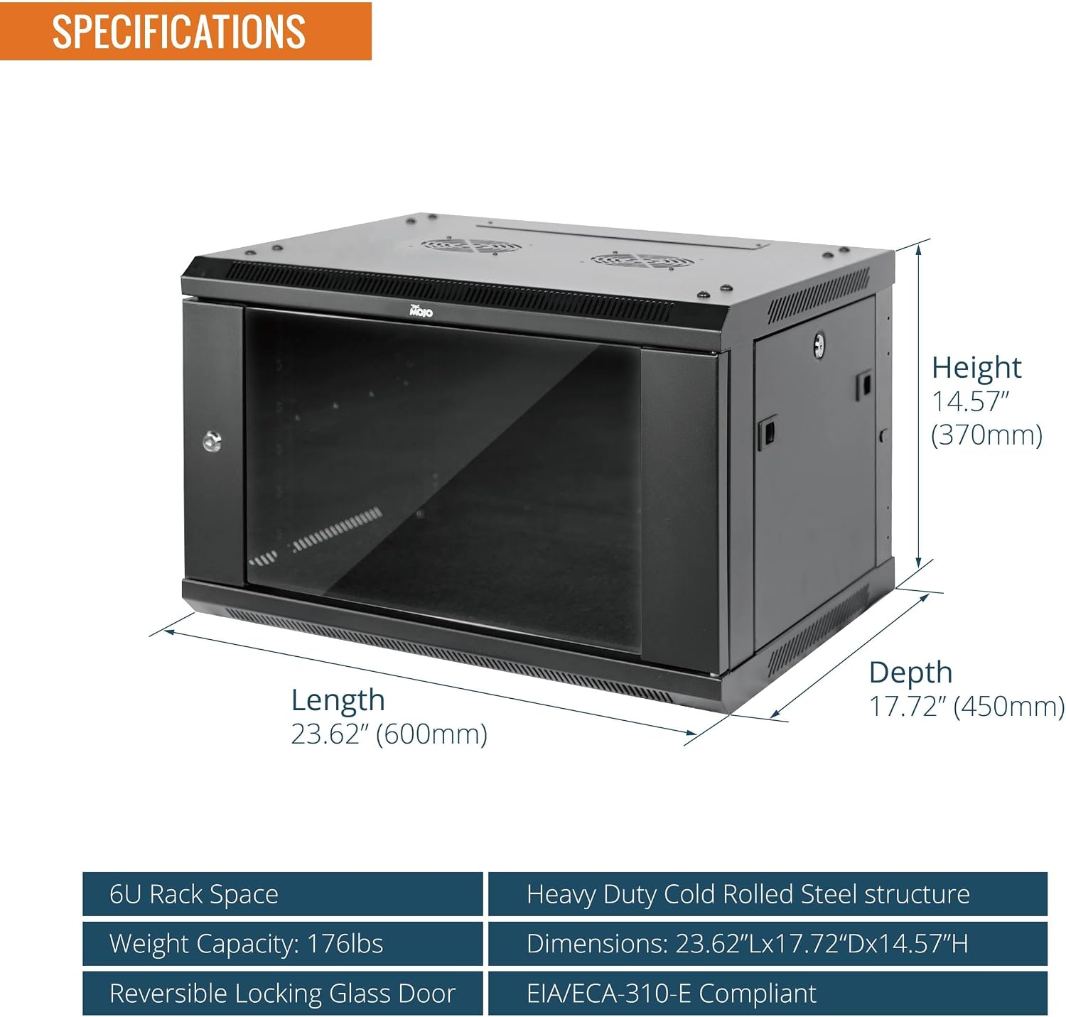 Tecmojo Elite Collection 6U Wall Mount Server Cabinet IT Network Rack Enclosure Lockable Door and Side Panels Black (Black, Elite/Glass/17.7inch Deep)