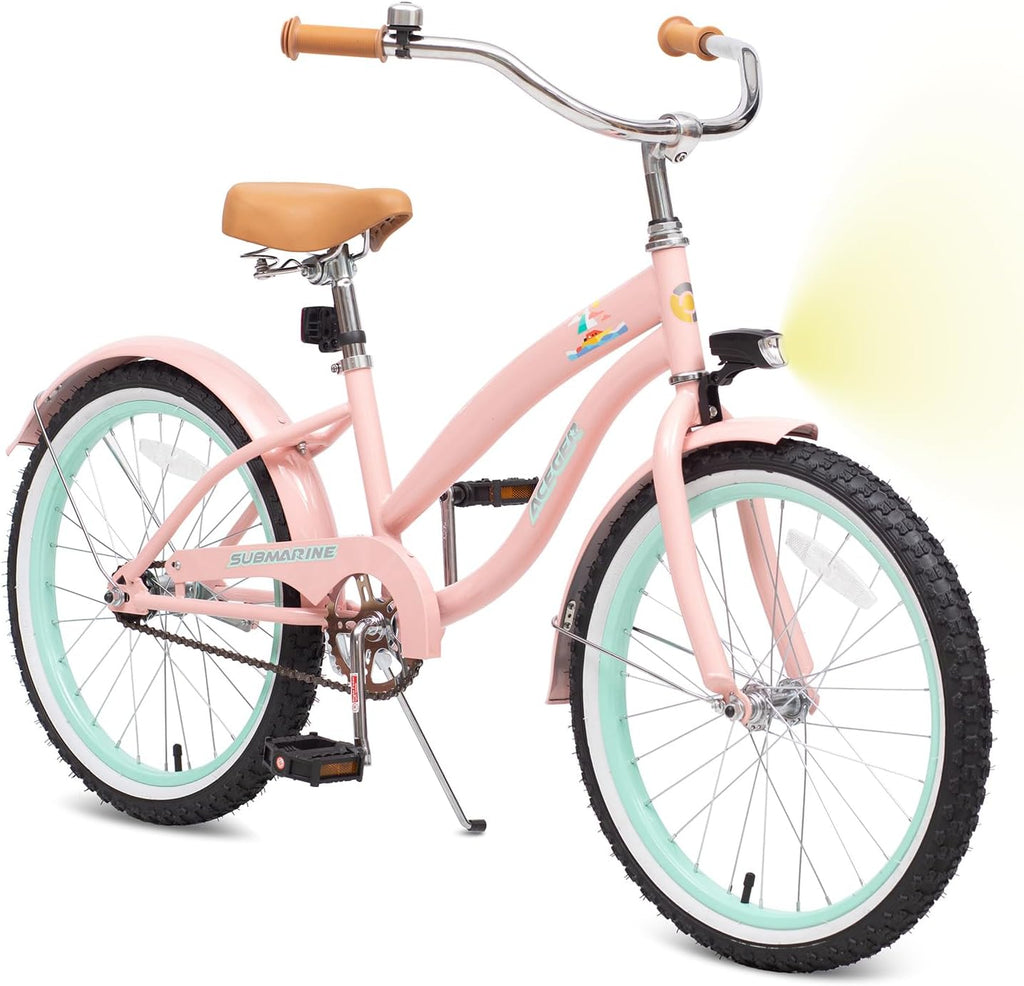 ACEGER Girls Beach Cruiser Bike for Kids 5-13 Years Old, 16' 18' 20' 24' Single Speed Kids Bicycle Included Coaster Brake, Front and Rear Reflectors, 24' 7 Speeds with Dual Brakes