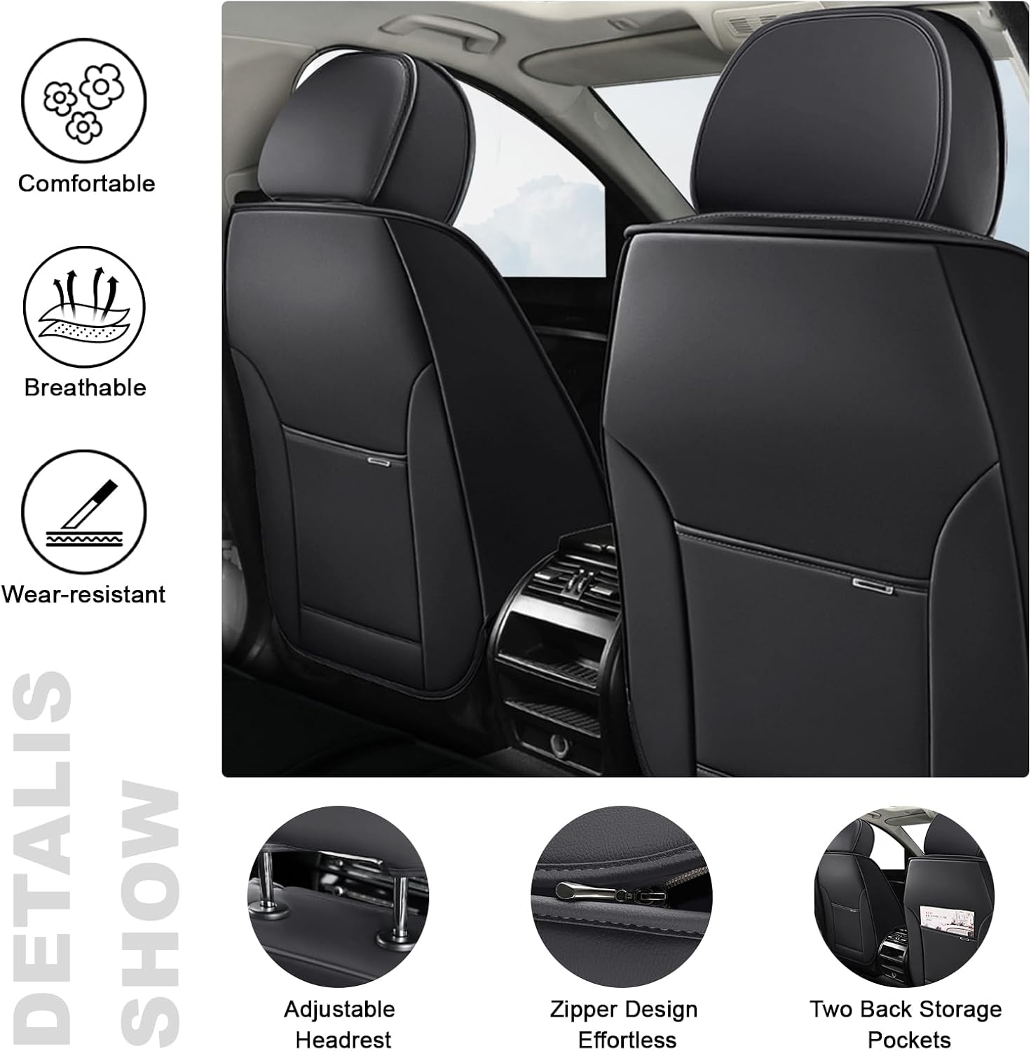 2 Car Seat Covers for Subaru Outback 2000-2026 Breathable Leather,Waterproof Car Seat Protectors with Comfort Headrest Pillows,Automotive Vehicle Cushion with Storage Pockets (Luxury,Gray)