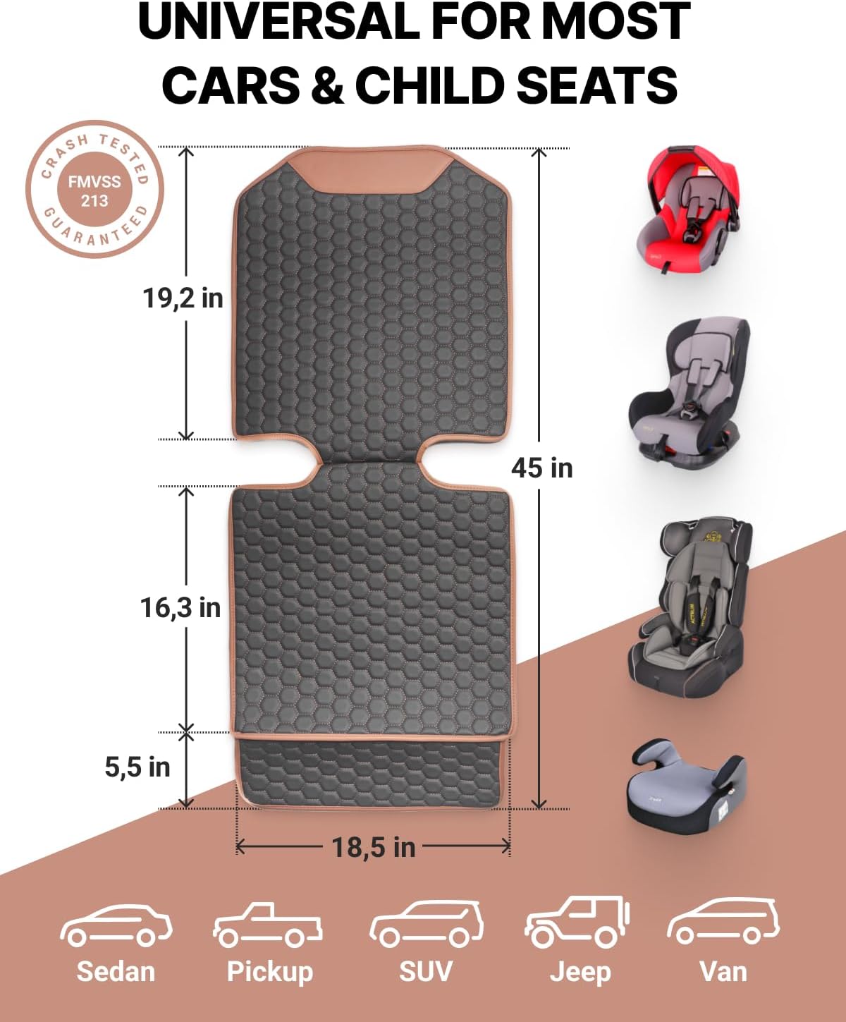 Owleys Set Seat Back Organizer & Car Seat Protector Hexy Waterproof & Non-Slip Protector for Child Car Cushion for Leather and Fabric Seats (Hexy 2pcs)