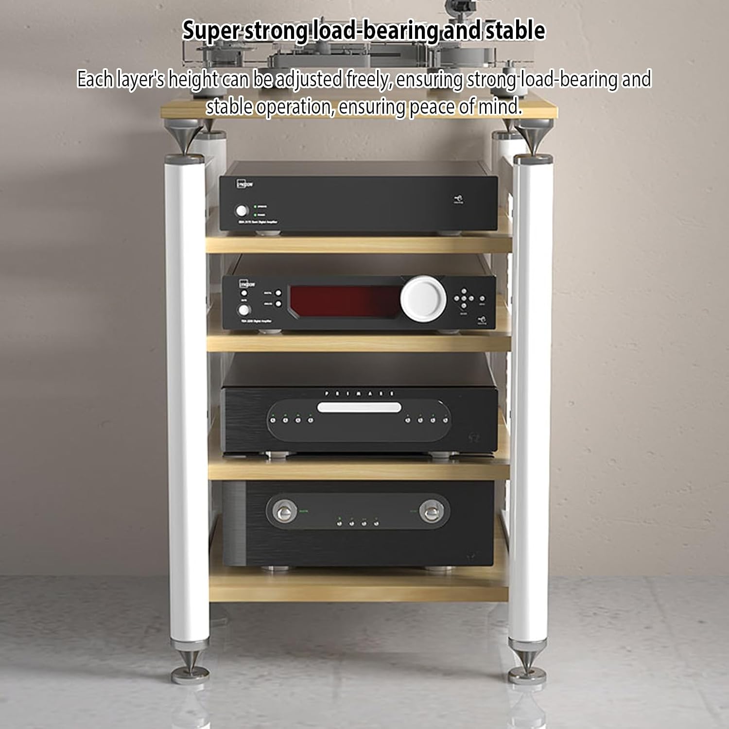 AV Media Stand,Audio Rack Stereo Cabinet,Stereo Stand with Shock-Absorbing Feet,Dvd Stand Storage Tower,record player console cabinet,Audio-video Shelving,Entertainment Stand(Black+white,4floor)