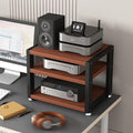 Movable AV Media Stand with Wooden Shelves - 3-Tier Open Stereo Cabinet, Portable Corner Rack for Audio/Video Components, Walnut Finish - Ideal for Computer Desks