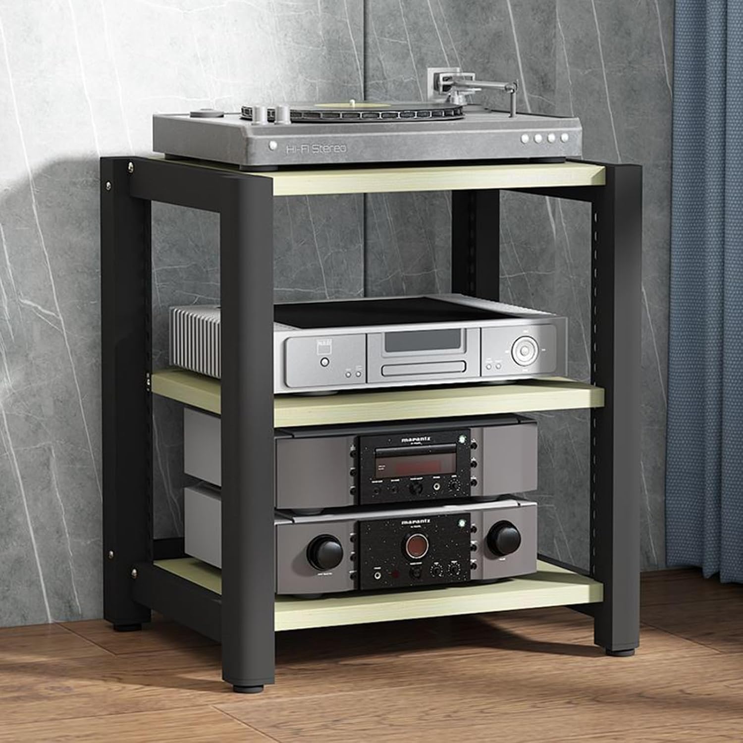 Audio Equipment Rack Cabinet, 5 4 3 2 Tier Av Component Media Stand Stereo Cabinet Audio-Video Tower with Non-Sip Foot Pad, Vertical Printer Holder(Light Coffee,64cm (25.2in) High)