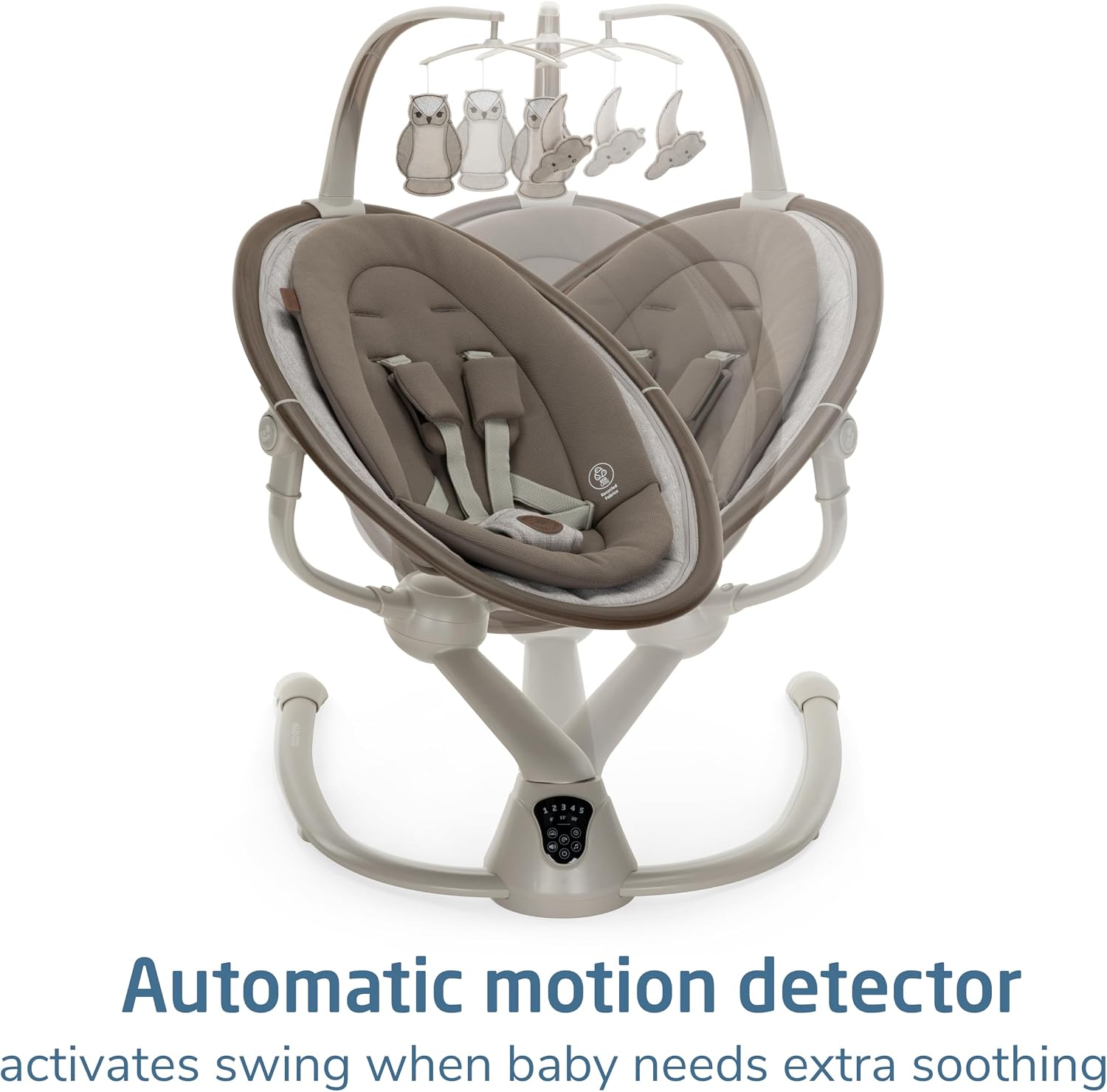 Maxi-Cosi Cassia Smart Baby Swing for Infants, Portable Foldable Swing with Music, 360 Rotation, 5 Speeds, 12 Melodies, EcoCare Fabric, Auto Motion Sensor, 2 Reclines, Truffle