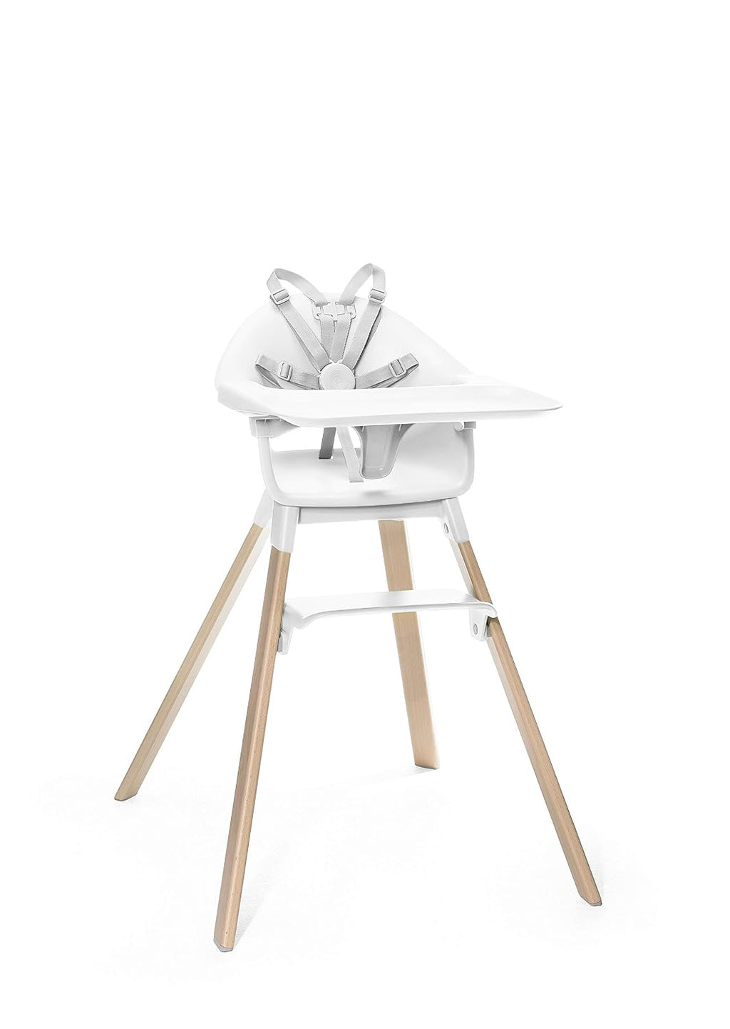 Stokke Clikk Easy to Clean White Baby High Chair with Natural Legs, All in One Box (Includes Tray and Harness)