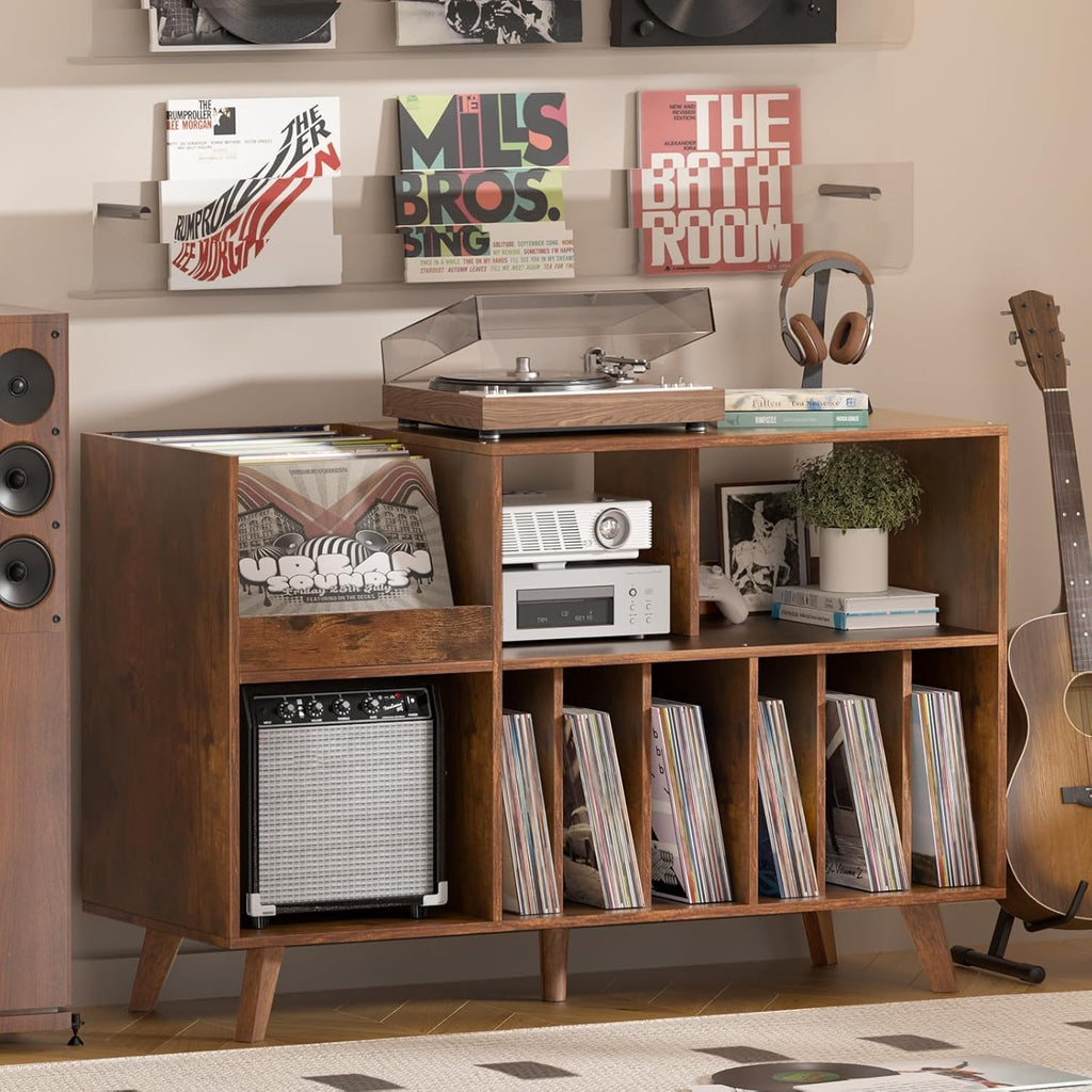 LELELINKY Large Record Player Stand, 48''Turntable Stand with Storage, Vinyl Record Holder with Display Area, Record Player Table Holds Up to 450 Albums, Record Stand for Music Room Living Room
