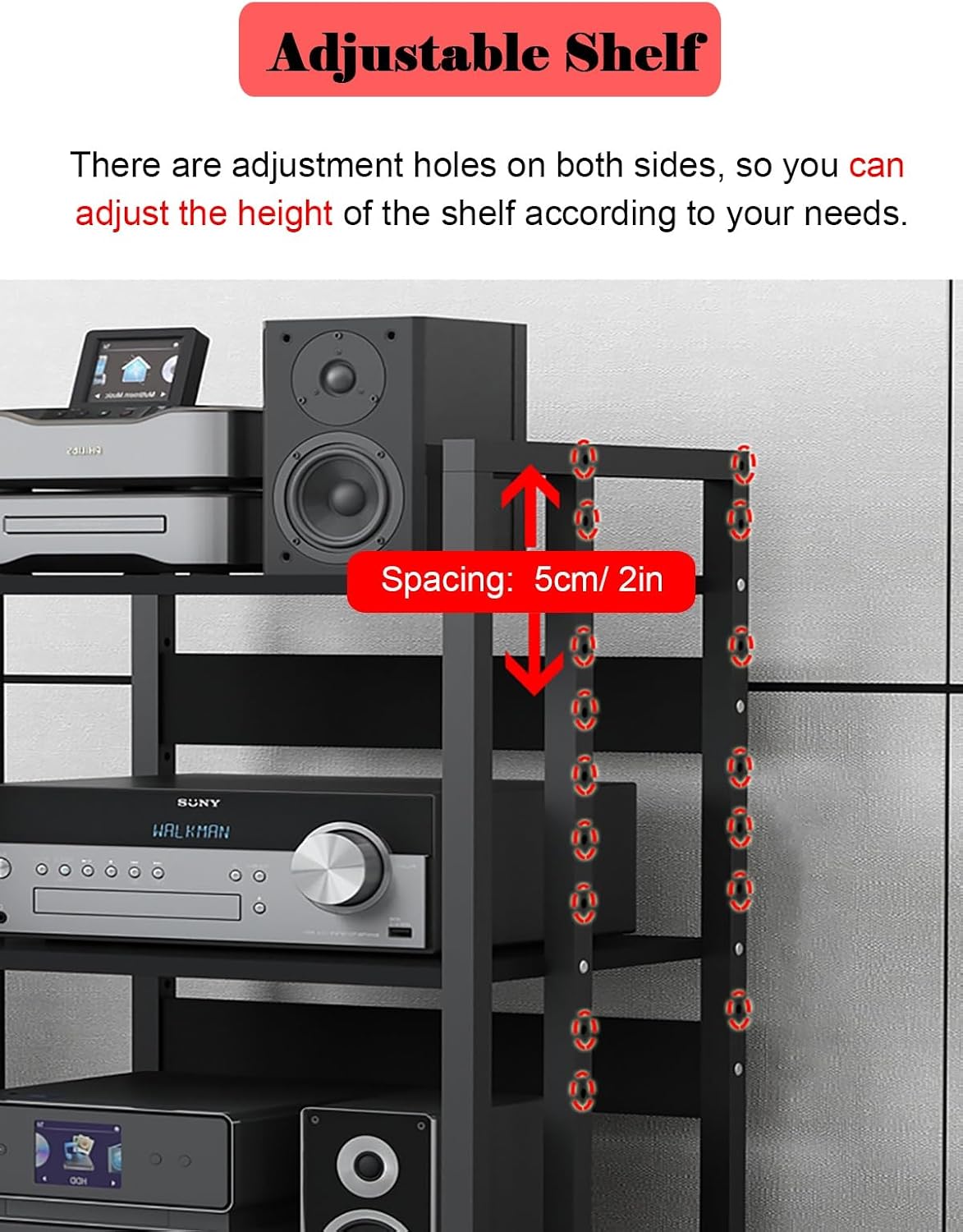 Stereo Cabinet Media Storage Stands with Storage Drawers, 5 Tier Vintage Audio-Video Media Stand, Home Theater Cabinet Electronics Equipment Shelf Tower (Size : 5-Tier (B))