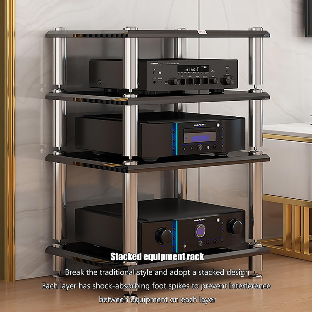 Media Storage Cabinet, Stereo Rack, and 1-4-Tier AV Media Stand, Corner TV Stand for Entertainment Center and Audio Equipment, small media console, small tv stands for living room(Black,63x48x12.5cm)